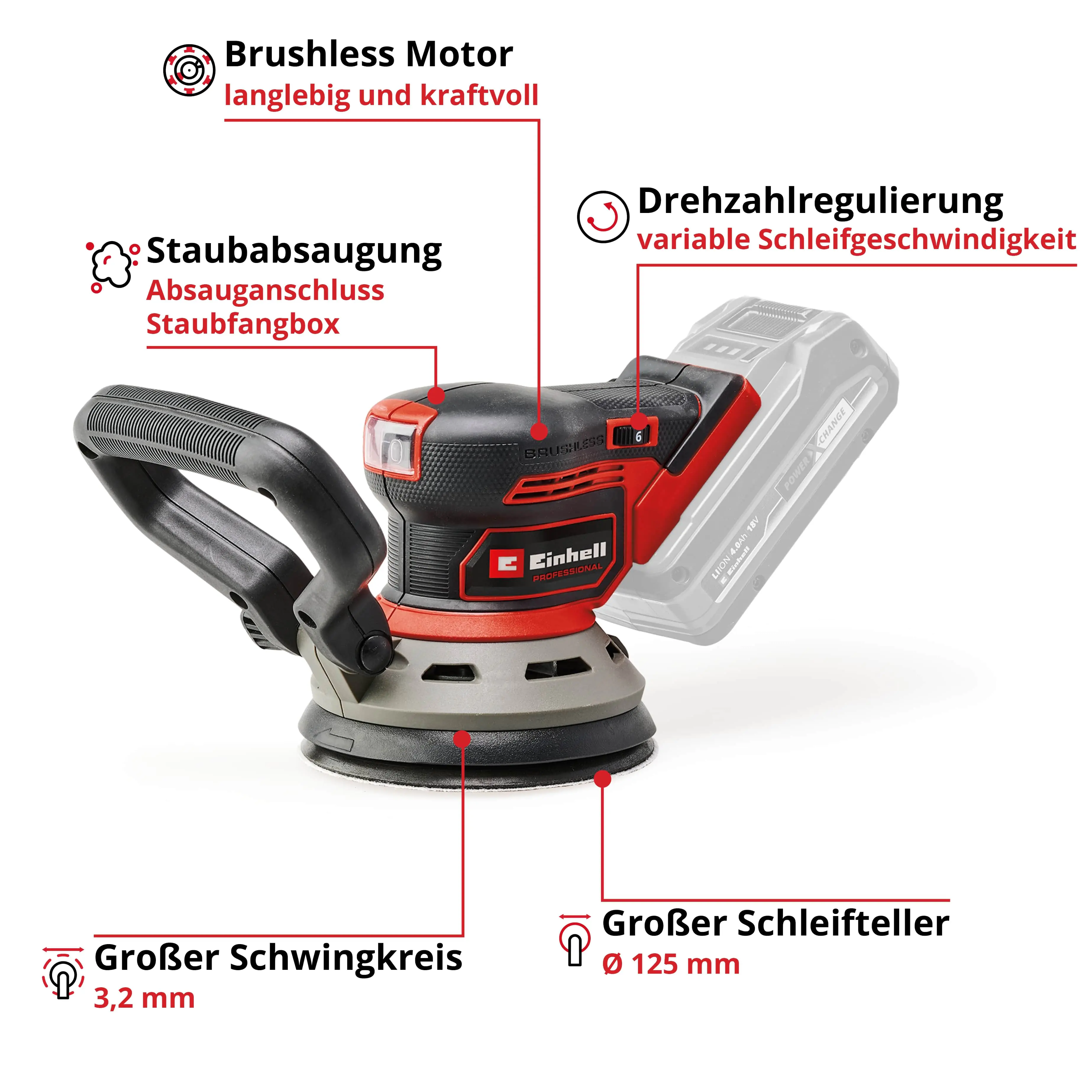 Einhell Professional Akku-Exzenterschleifer TP-RS 18/32 Li BL Solo