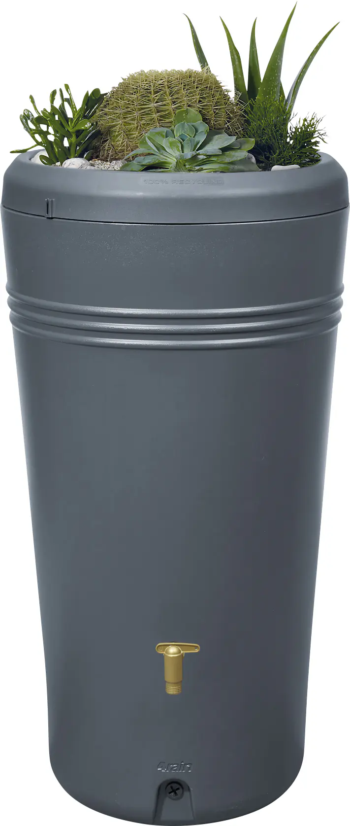 4rain Regenspeicher Azura 2in1 230 L grau mit Pflanzschale