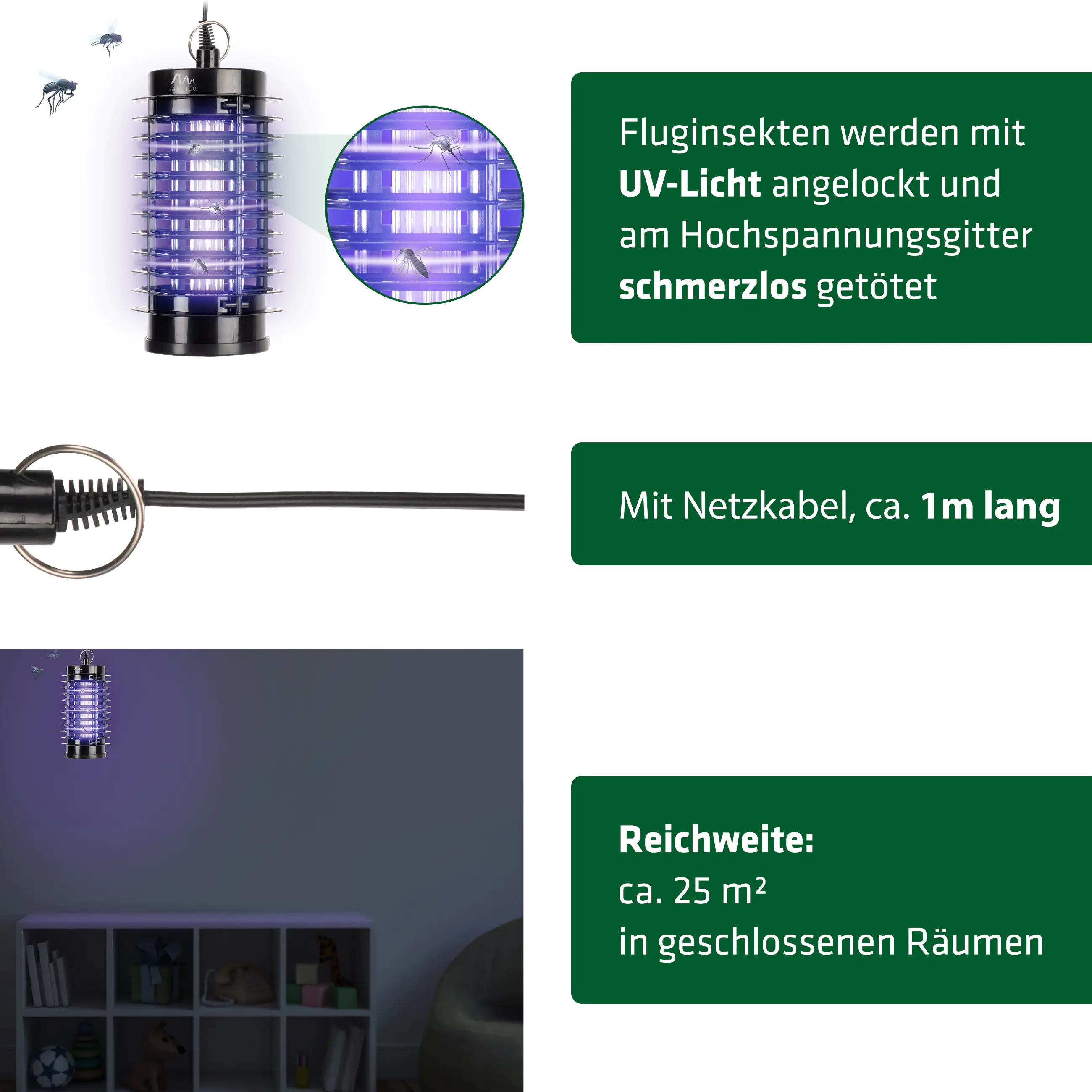 Gardigo Fluginsekten- Vernichter 25 m² mit UV-Licht