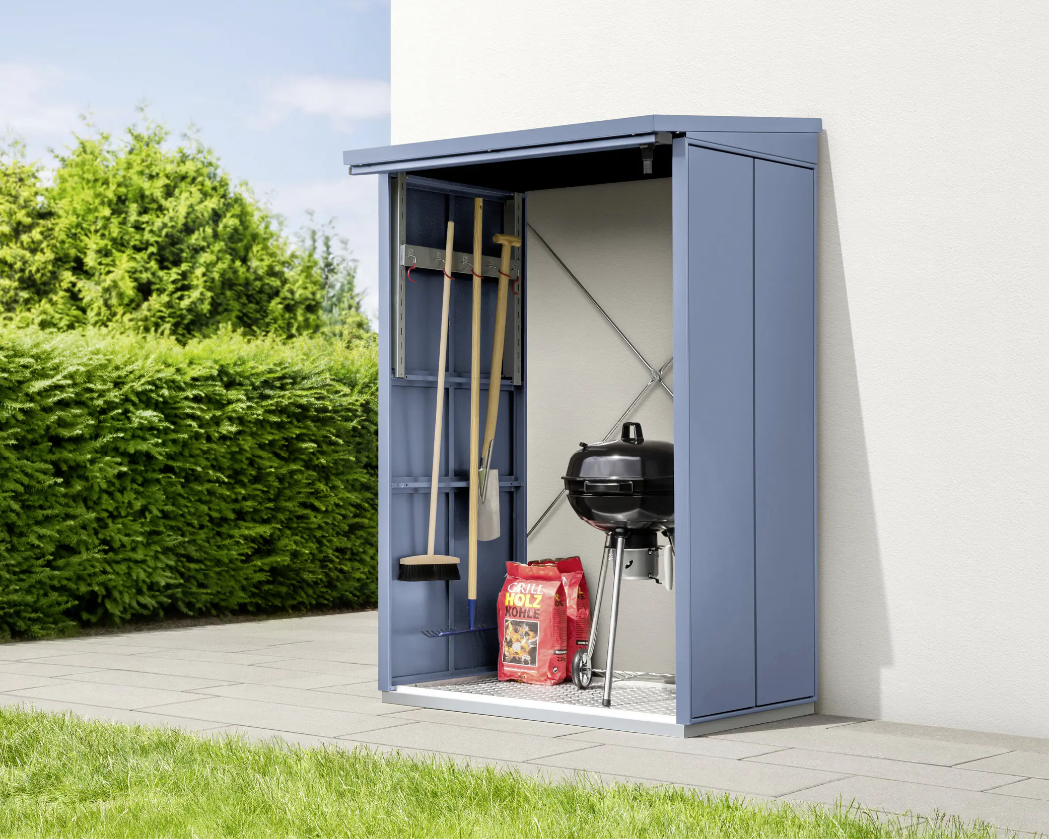 Ecostar Kaminholzregal Elegant-V Typ 1, taubenblau, mit Verstrebung