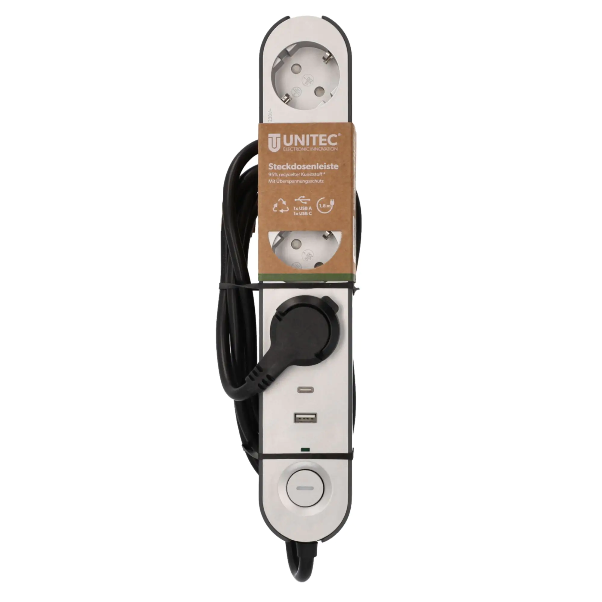 Unitec Tischsteckdose Greenline 4-fach 1,8 Meter mit Schalter silber/anthrazit