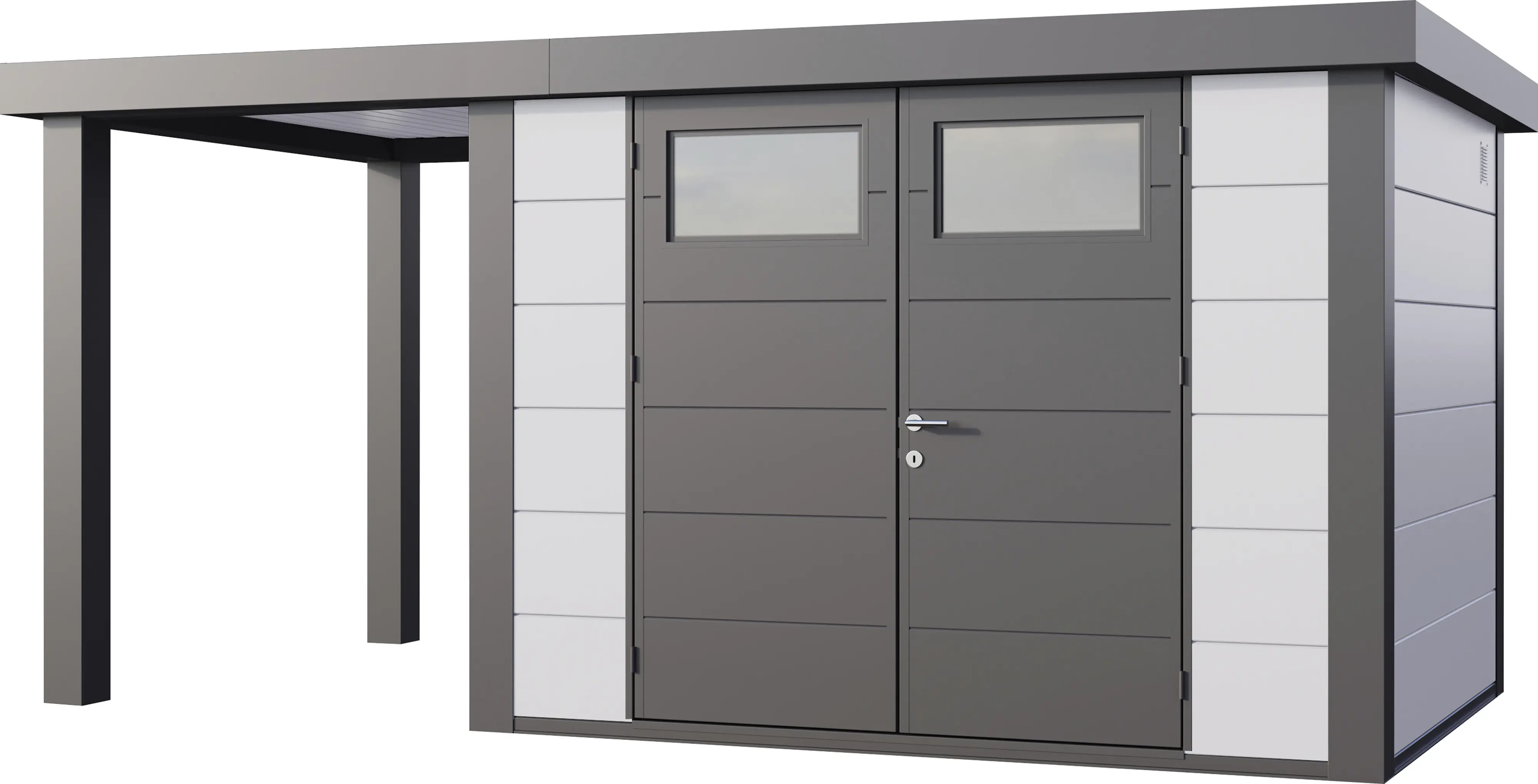 Telluria Gerätehaus Classico Open Lounge S 3024 links weiß 466 x 238 cm