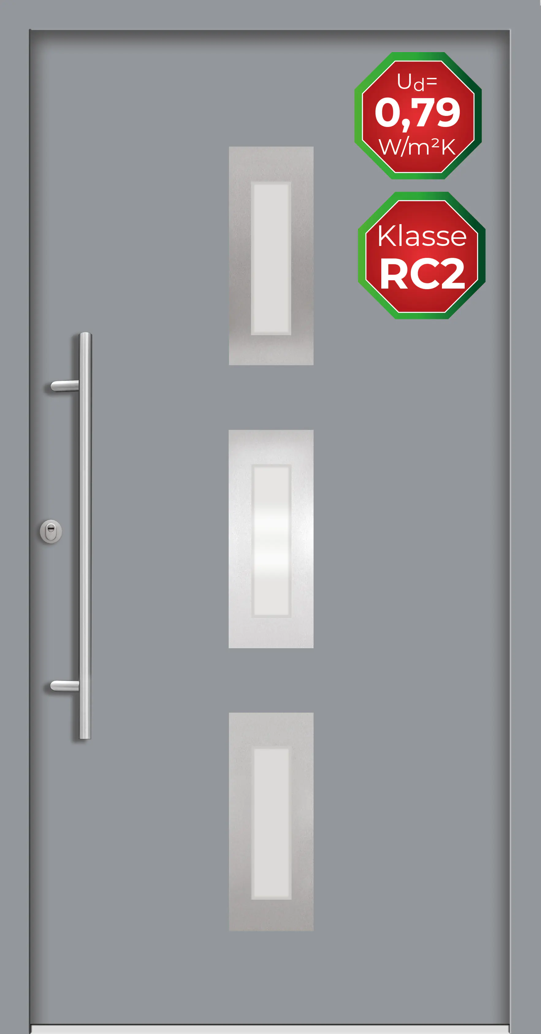 Splendoor Haustür Passivedoor Premium B02 RC2 Grau DIN Links 100 x 210 cm