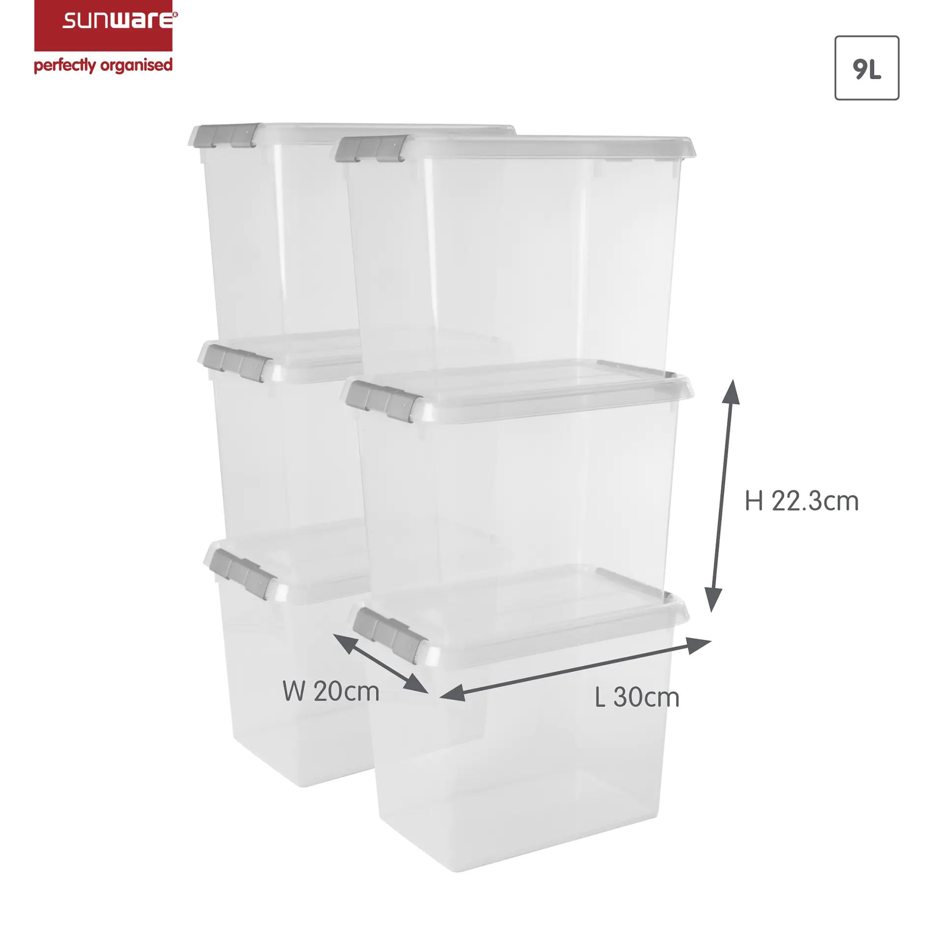 Sunware Aufbewahrungsbox Comfort-Line mit Deckel 30 x 20 cm 9 L transparent 6er Set