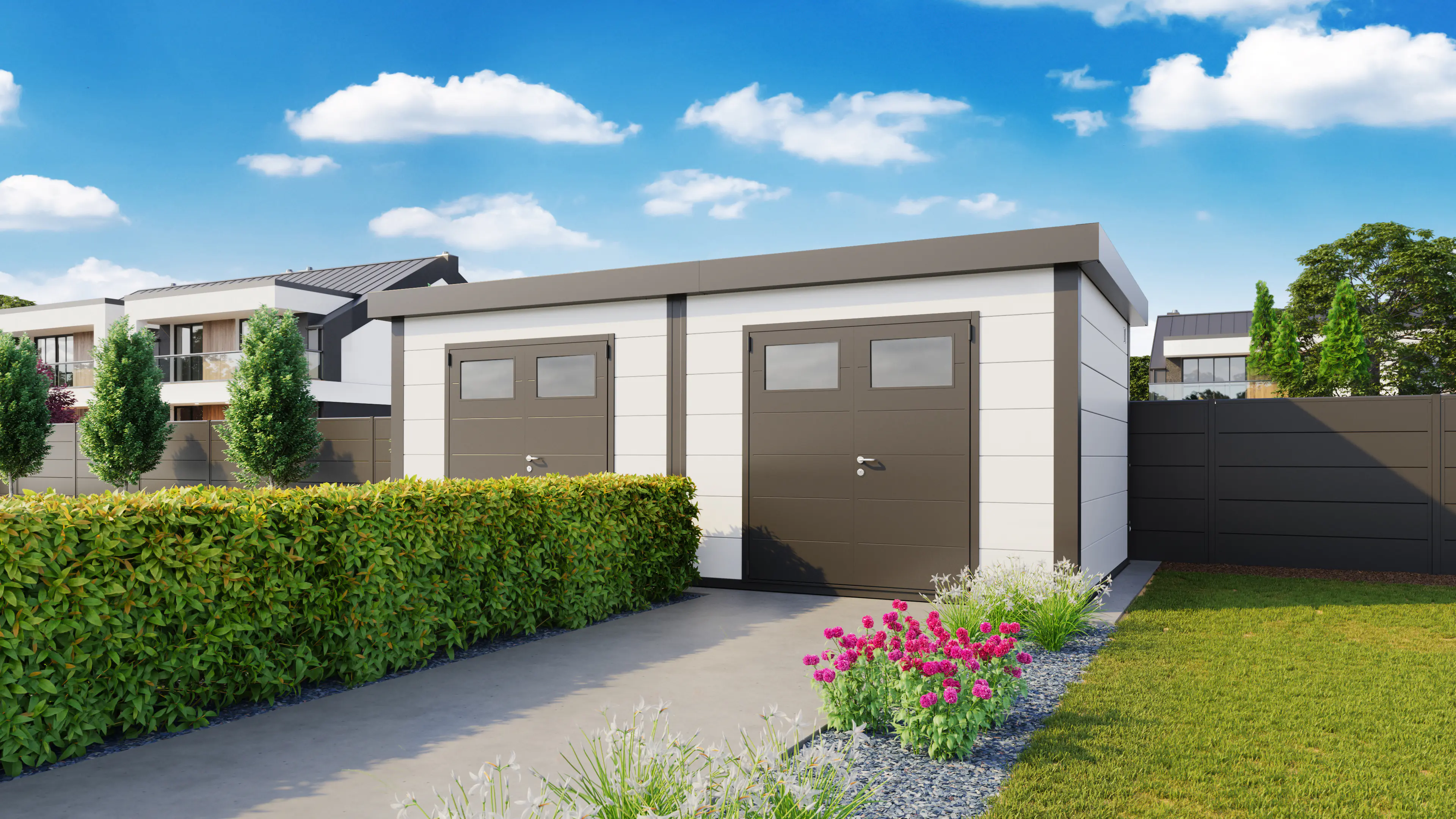 Telluria Gerätehaus DUO 3336+ weiß 642 x 358 cm
