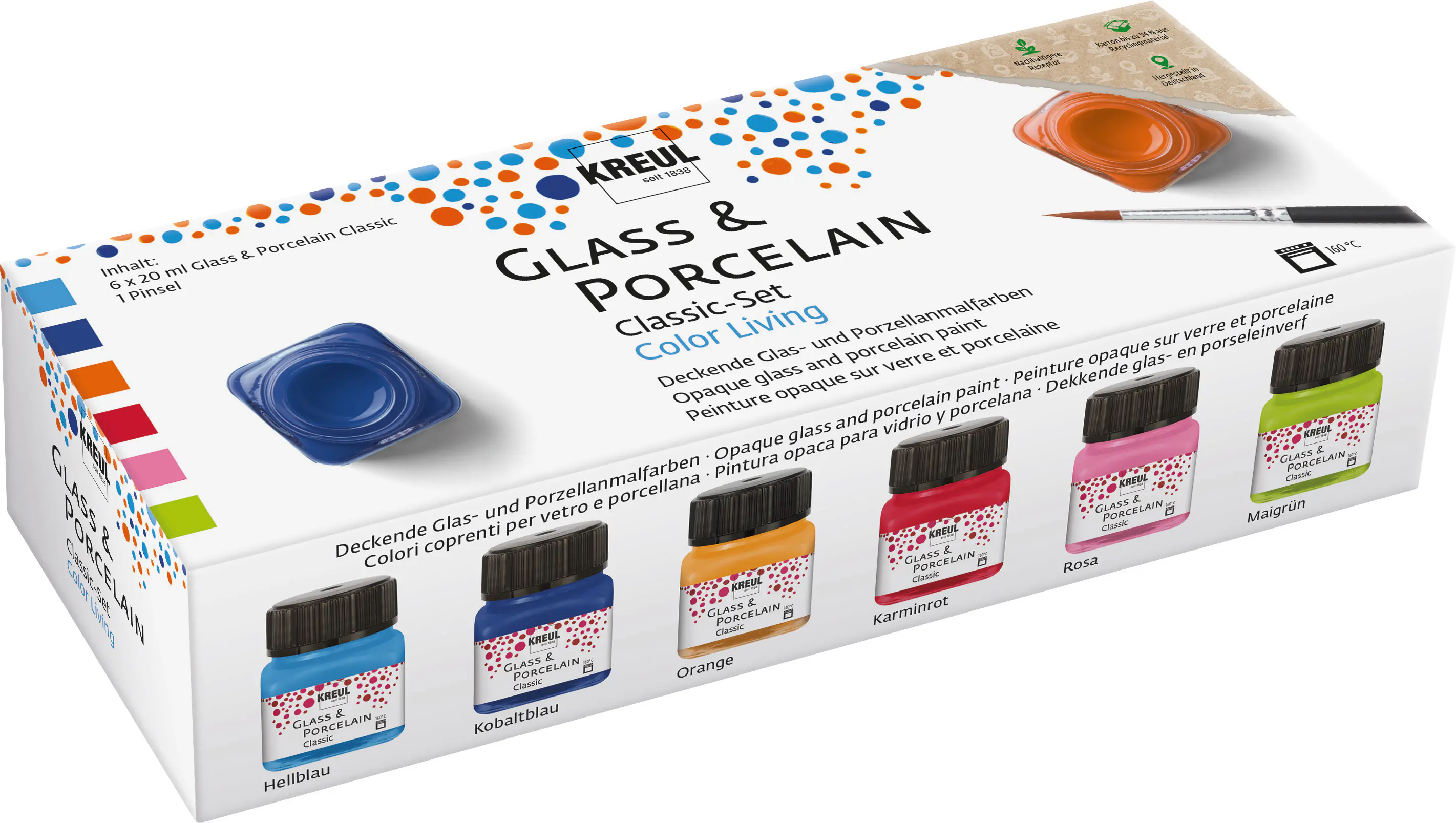 Kreul Glas-und Porzellanfarbe Classic Set Color Living 6 x 20 ml