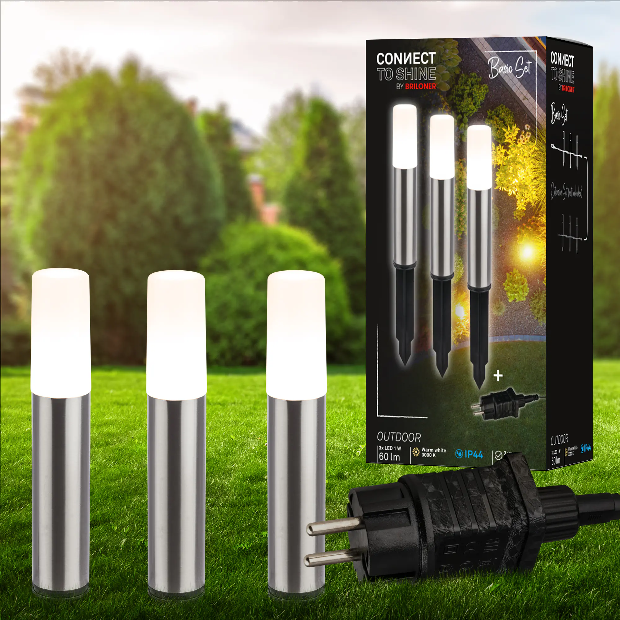 Briloner LED Außen-Bodenstrahler Junca Connect to Shine 3er Starterset 3W warmweiß