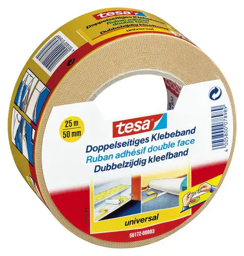 tesa doppelseitiges Klebeband Universal 25 m x 50 mm, beige