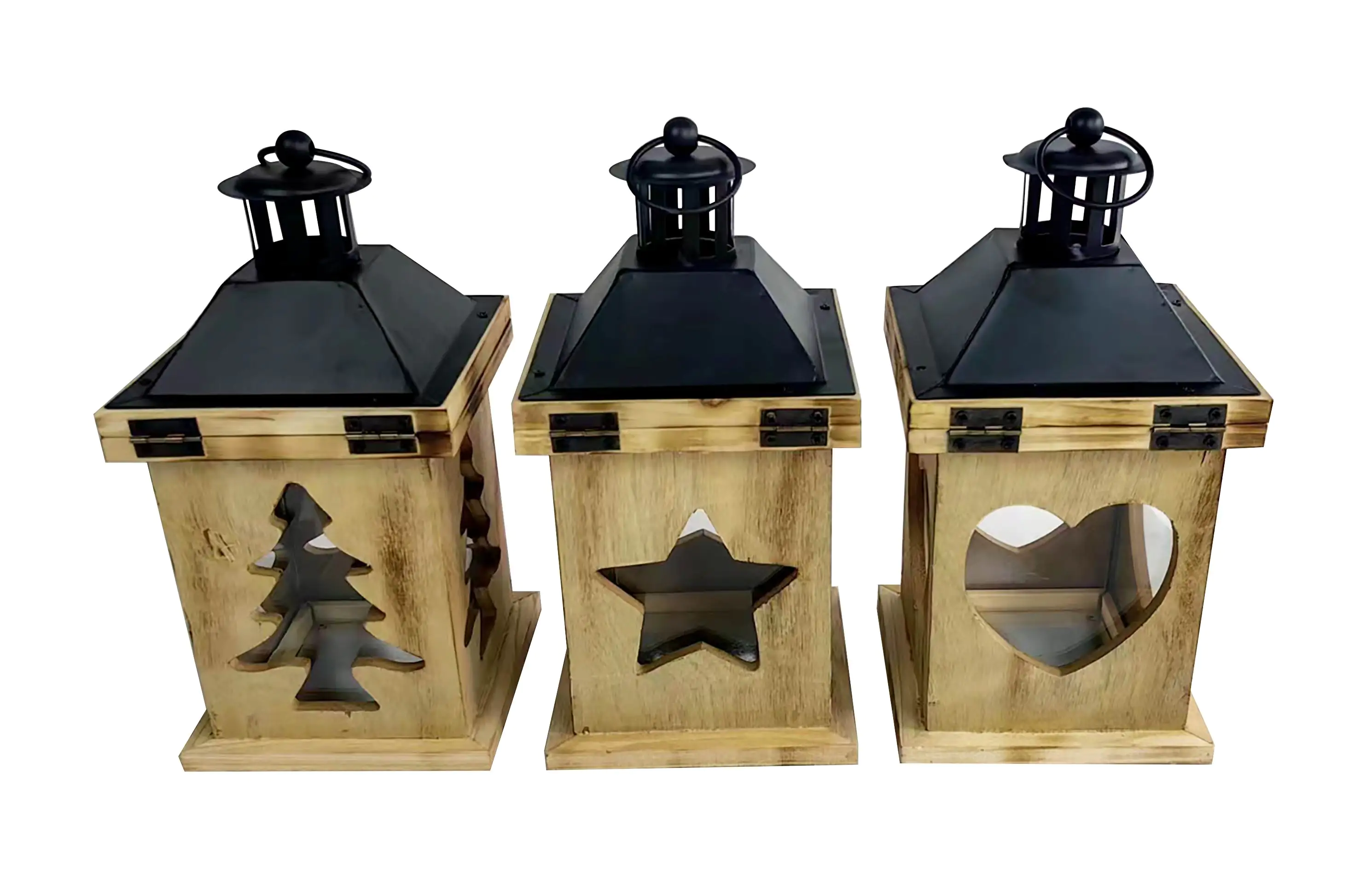 TrendLine Laterne Holz-Metall 24 x 12 cm braun-schwarz