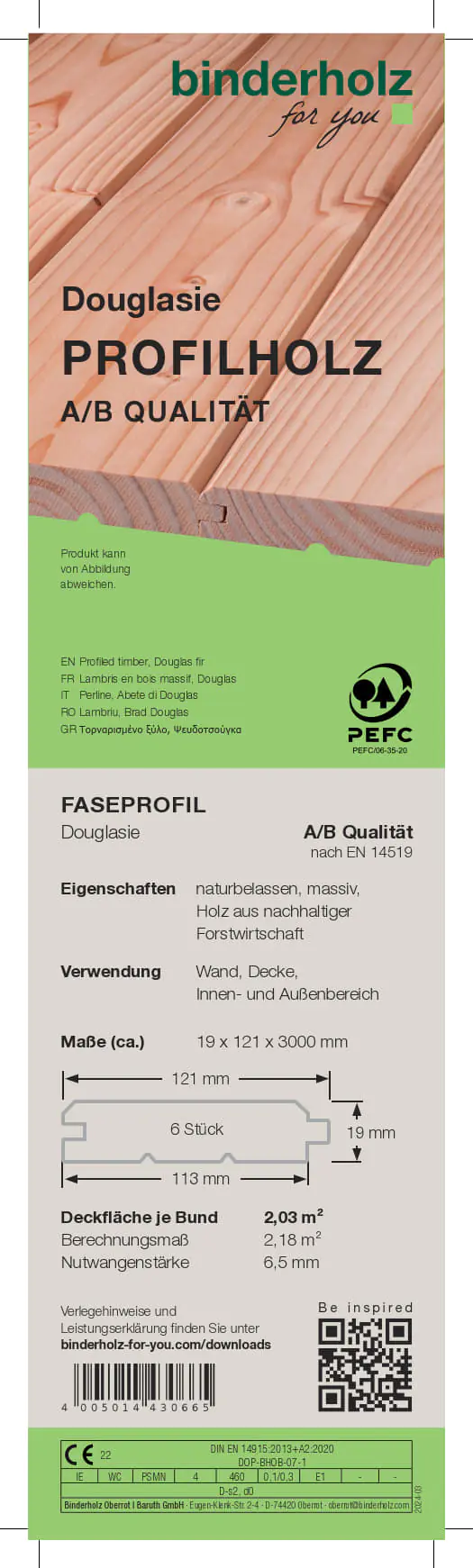 Profilholz Douglasie A B-Sortierung Faseprofil 300 x 12,1 cm 19 mm