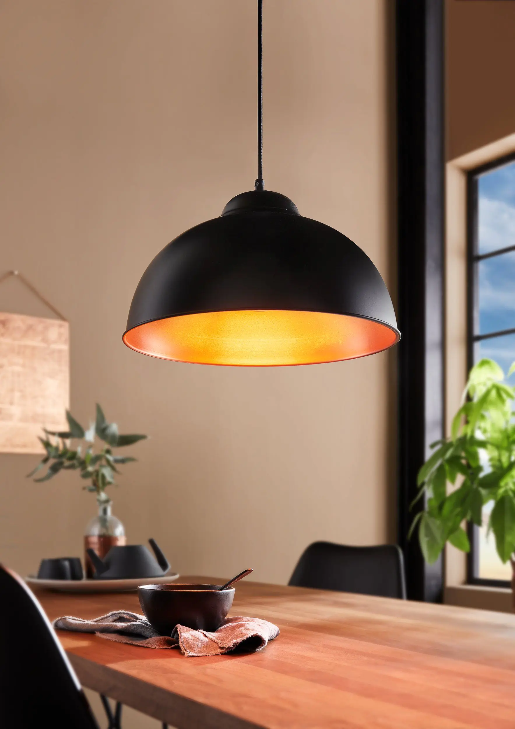 Eglo Pendelleuchte Truro 2 E27, schwarz / kupfer