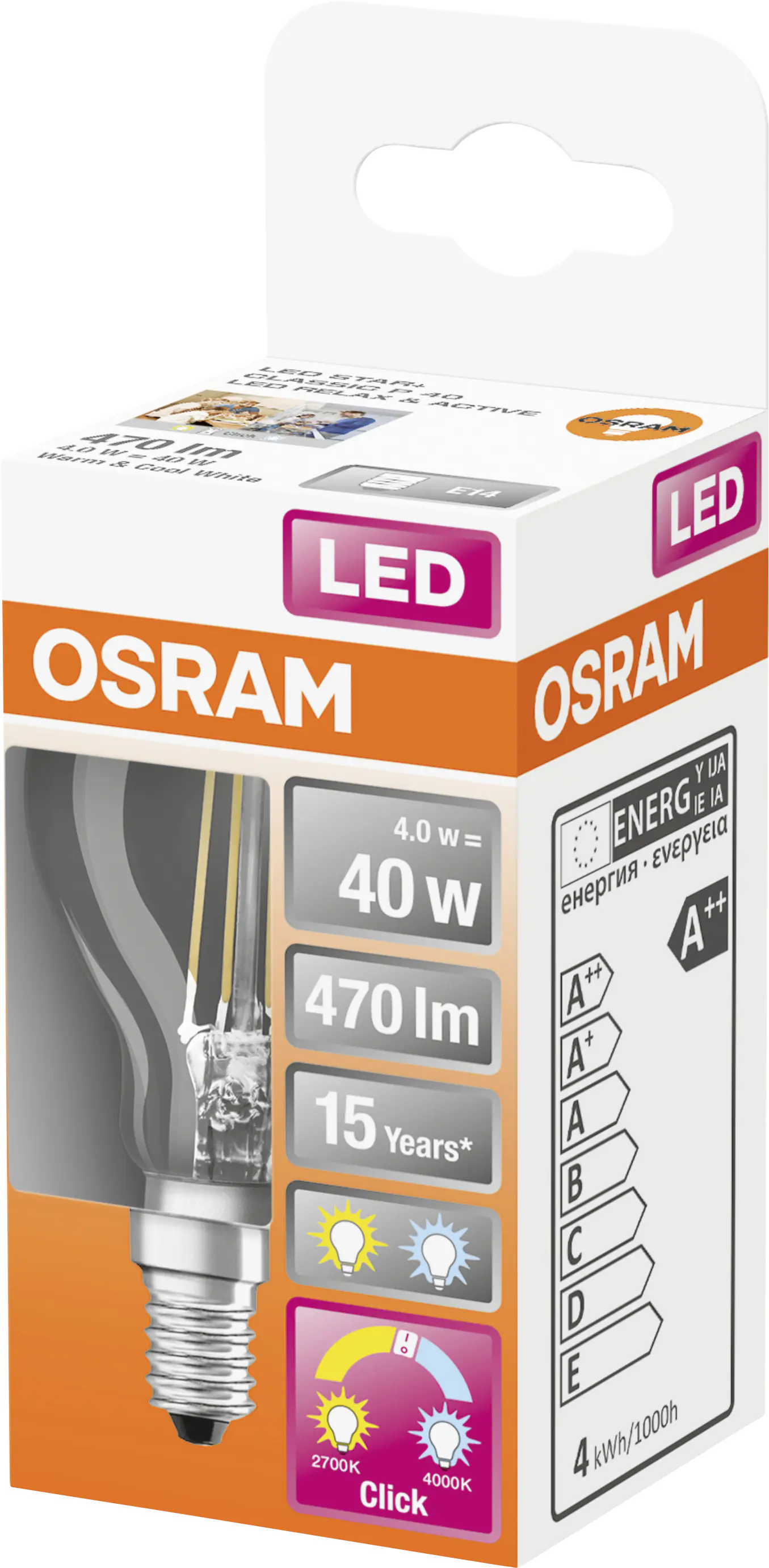 Osram LED Leuchtmittel Active&Relax Classic P40 E14 4 W klar