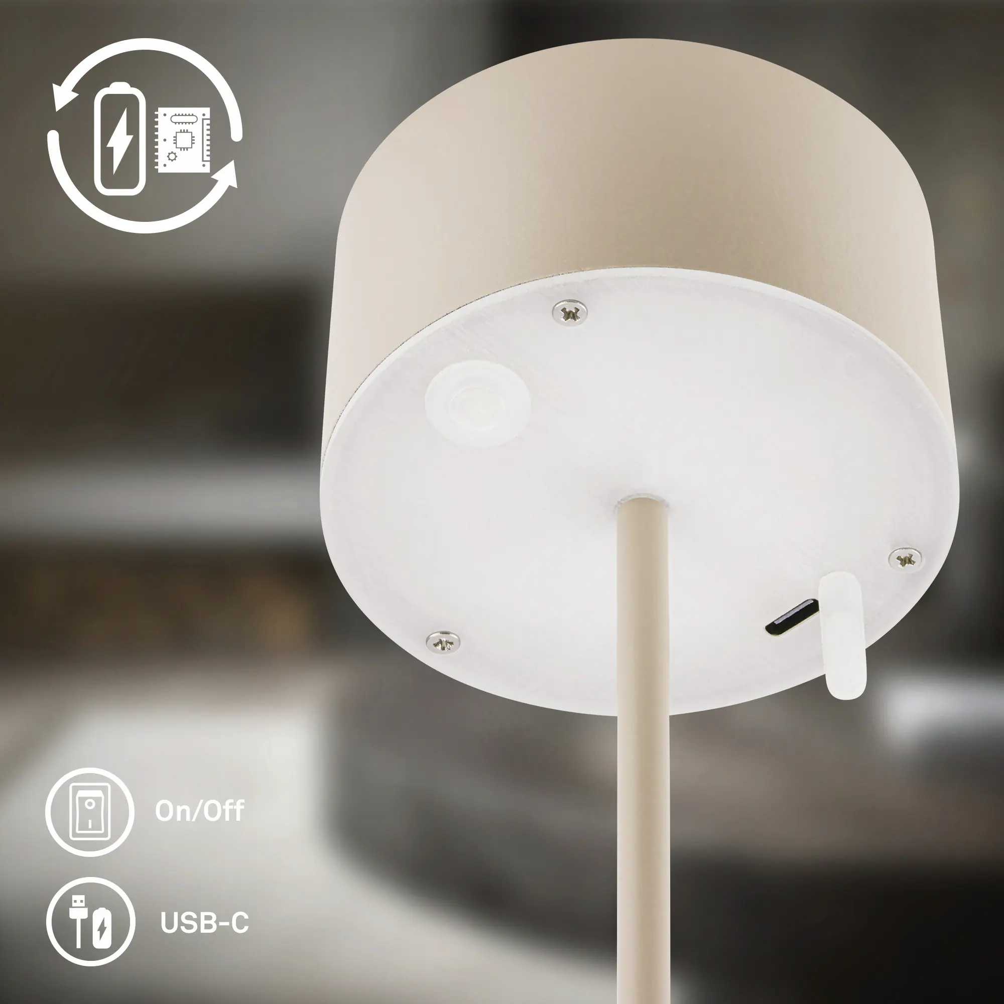 Briloner LED Akku-Tischleuchte Kira Ø 8 x 19 cm warmweiß beige dimmbar 