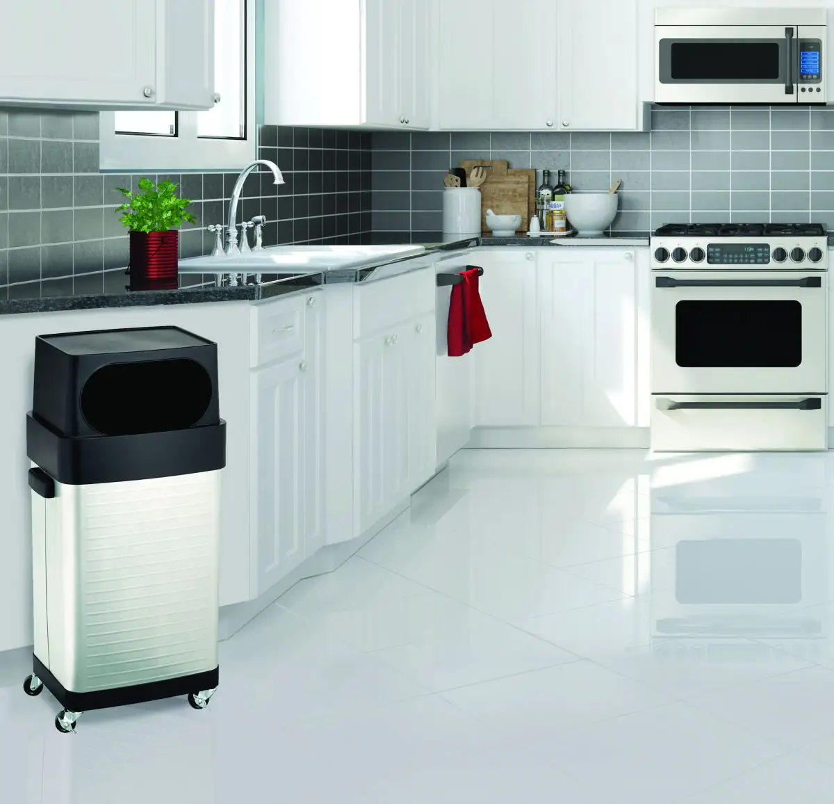 Primaster Abfalleimer Edelstahl 65 l mit Rollen
