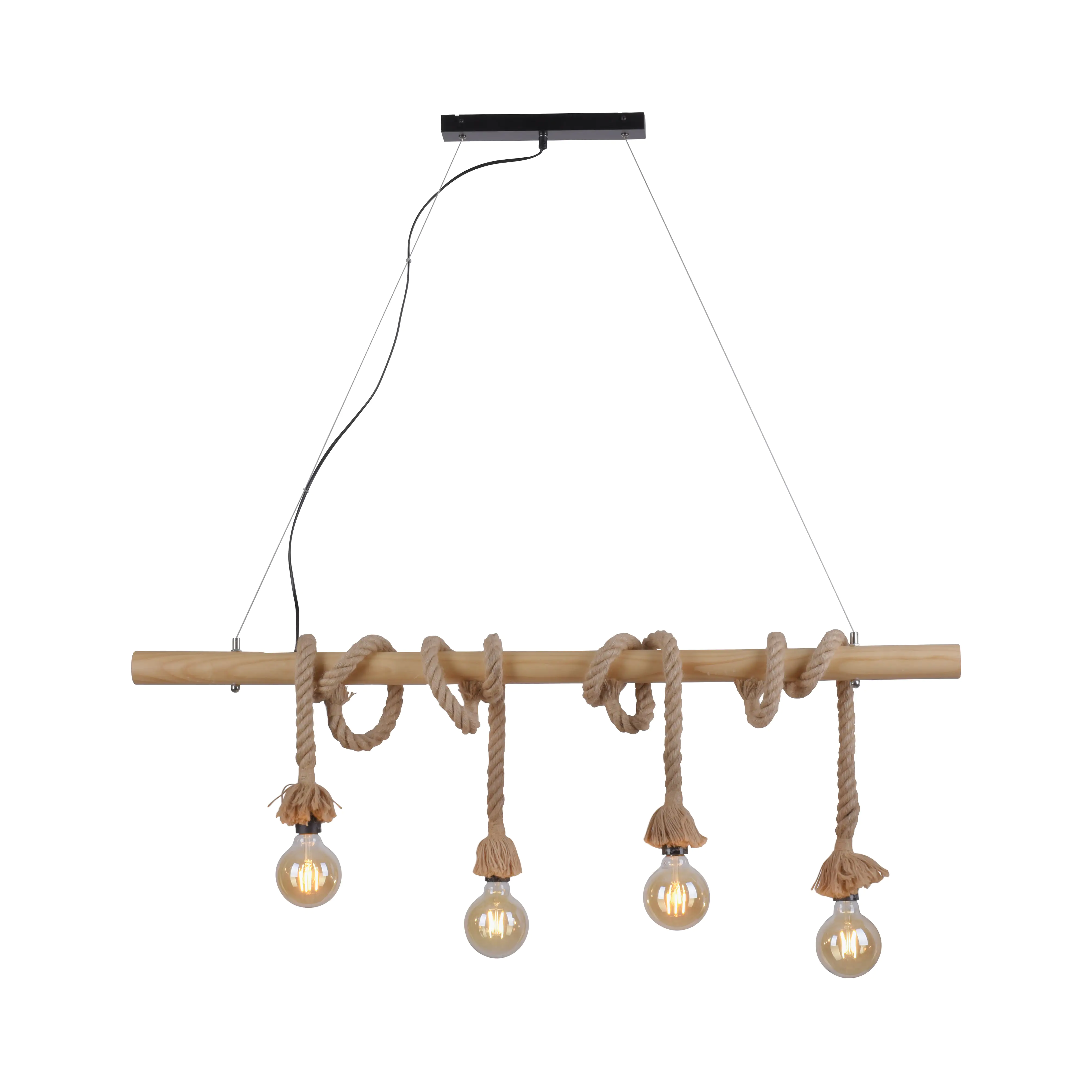 JustLight 4er Pendelleuchte Rope schwarz-natur 100 x 7 cm E27 15 W