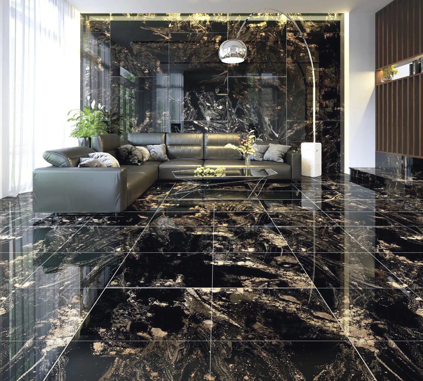Bodenfliese Feinsteinzeug Opium 60 x 60 cm Gold poliert