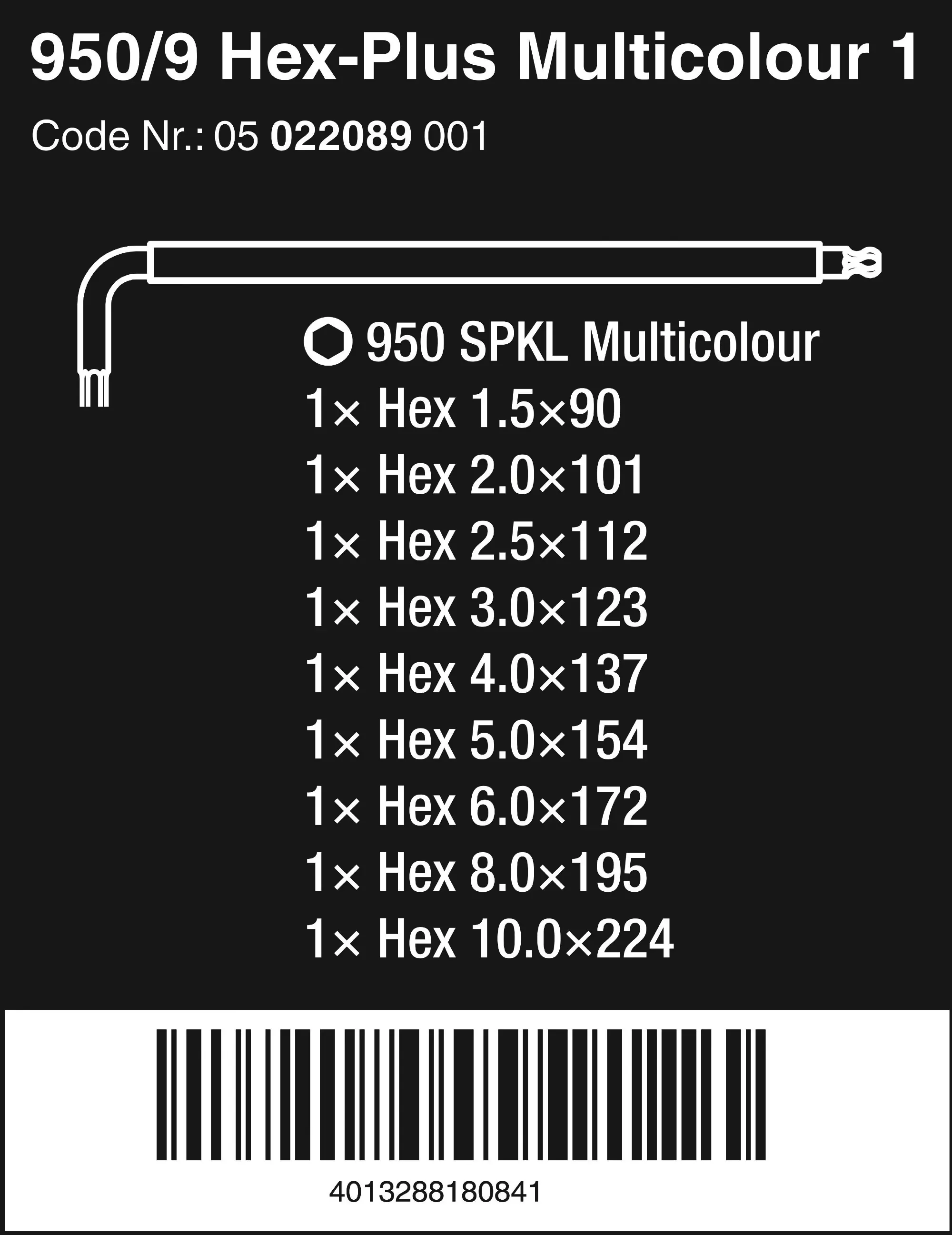 Wera Winkelschlüsselsatz BlackLaser 950/9 Hex-Plus Multicolour 1 9-teilig