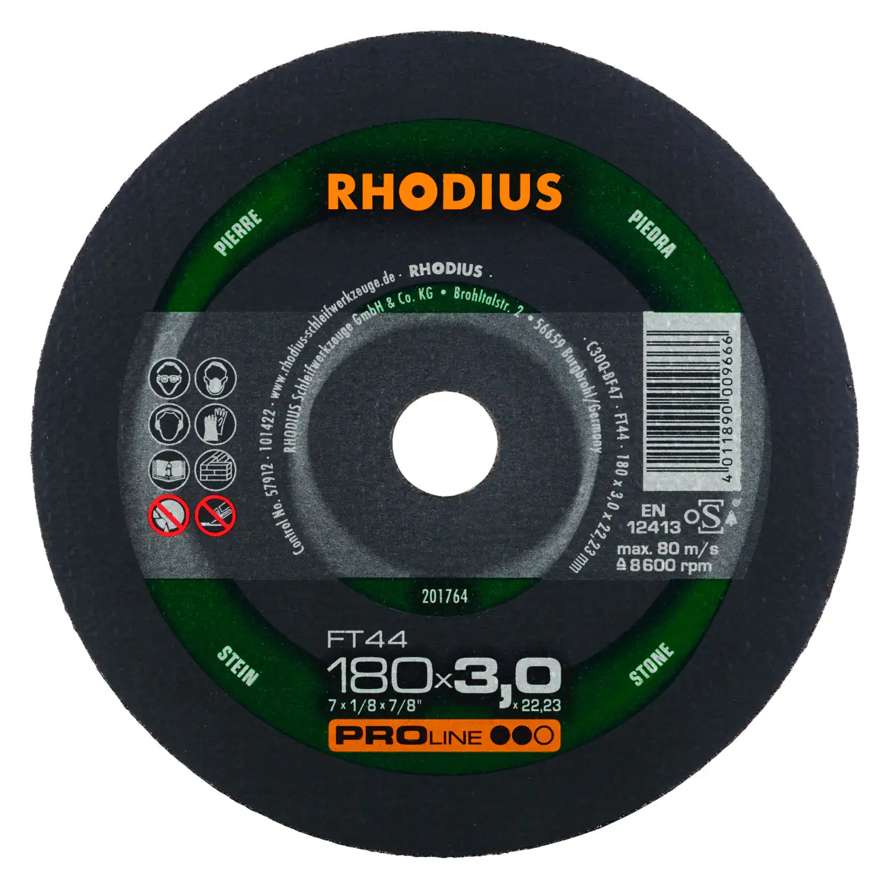Rhodius Freihandtrennscheibe FT44 Stein Ø 180 mm Bohrung 22,23 mm
