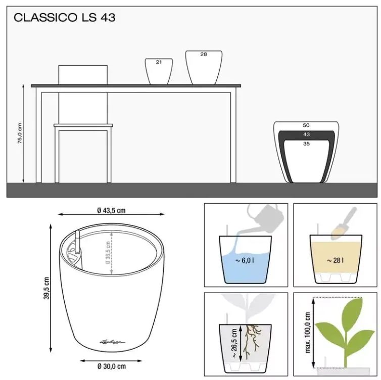 Lechuza Pflanzgefäß Classico Premium 43 weiß hochglanz