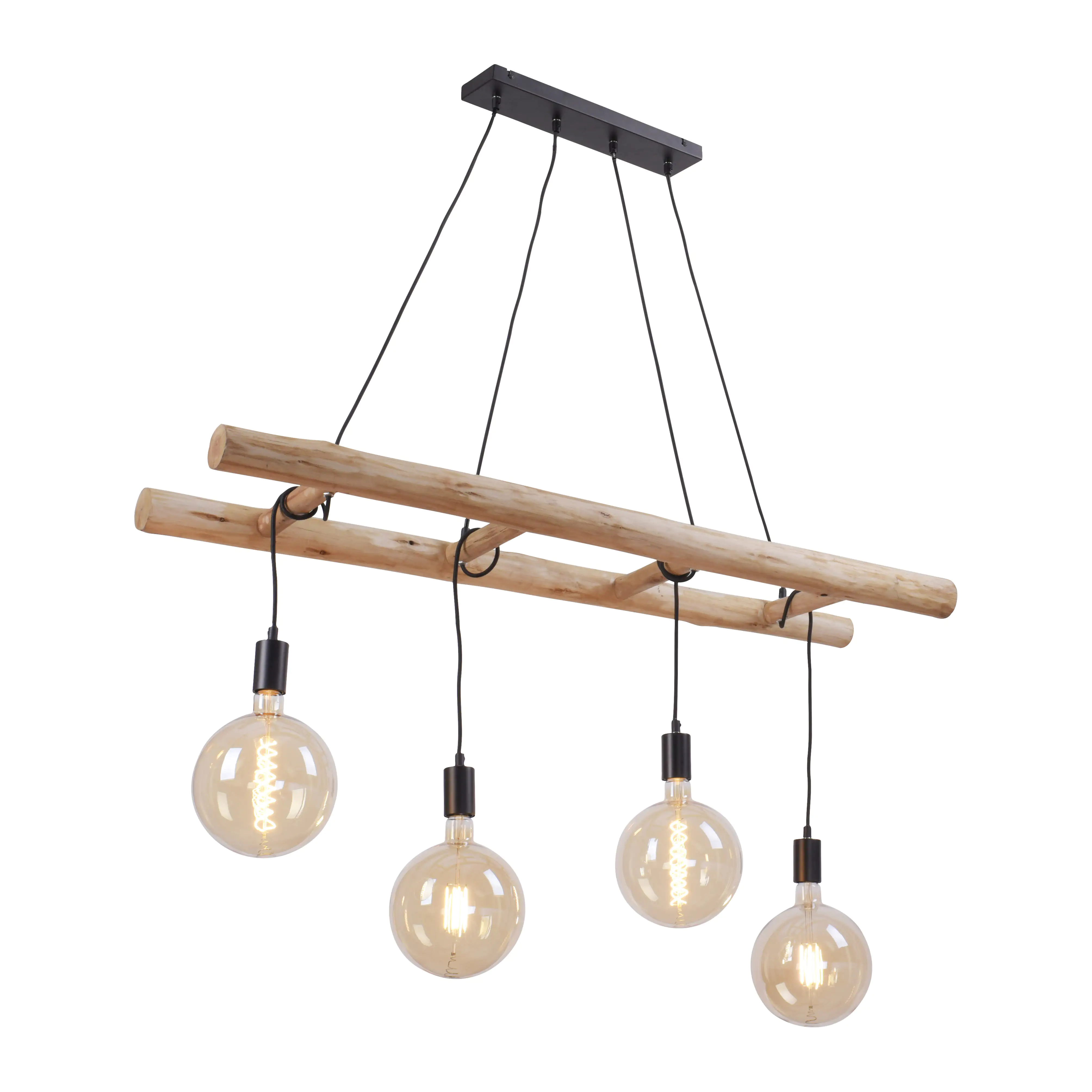 JustLight 4er Pendelleuchte Edgar schwarz-holz 120 x 30 cm E27 60 W