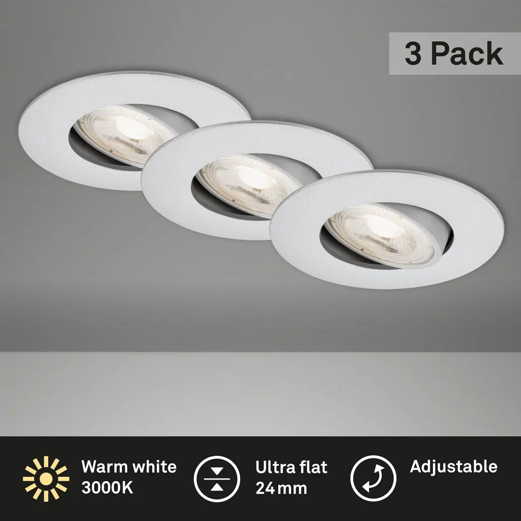 Briloner 3er Set LED Einbauleuchte Nava Move chrom-matt Ø 9 cm warmweiß