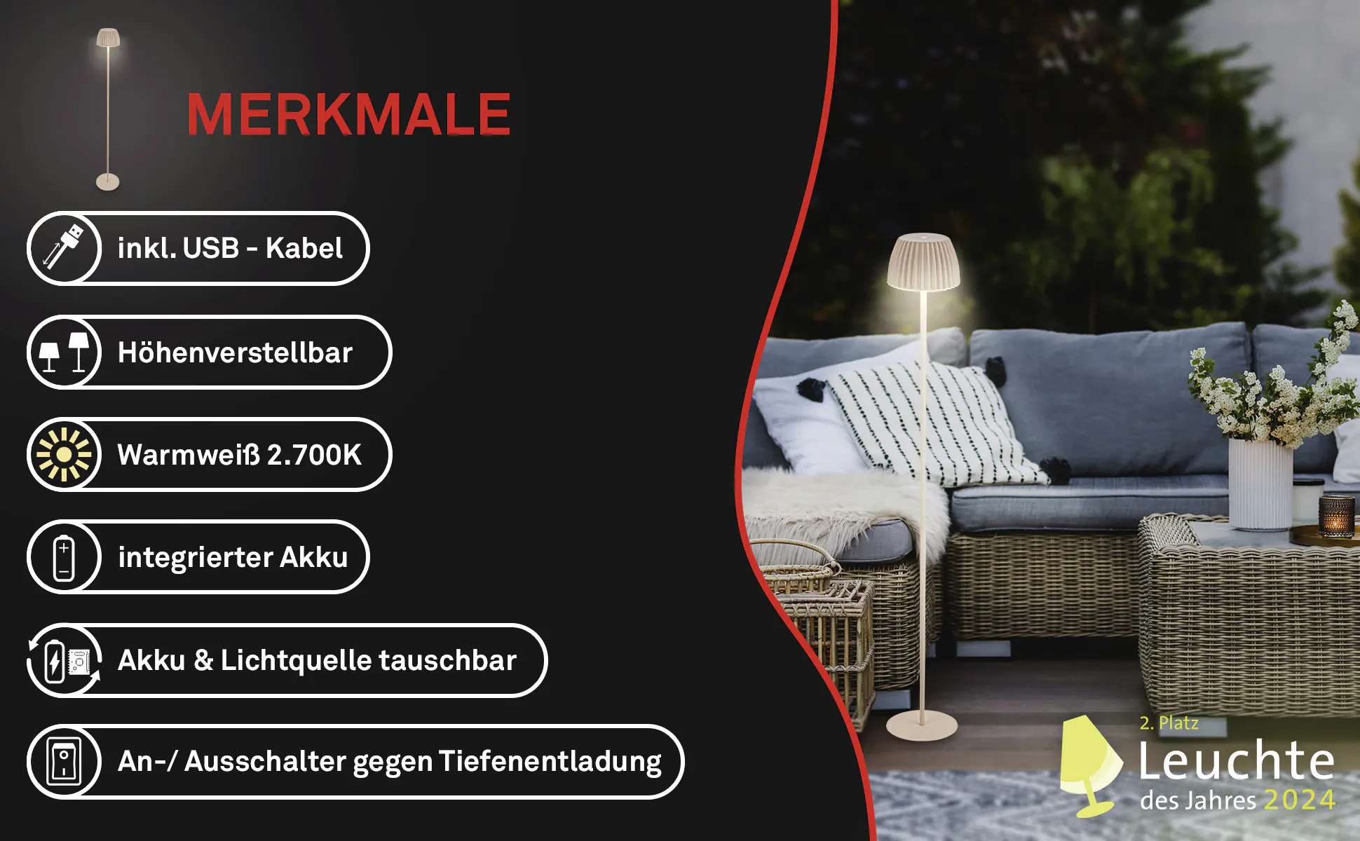 Briloner LED-Stehleuchte Riffle mit Akku beige dimmbar