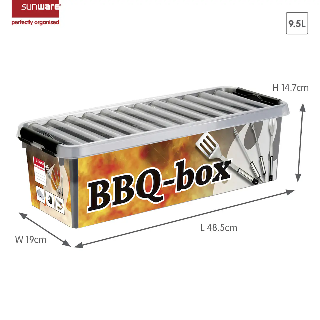 Sunware Aufbewahrungsbox Q-Line BBQ mit Einsatz & Deckel 49 x 19 cm 9,5 L metallfarbig