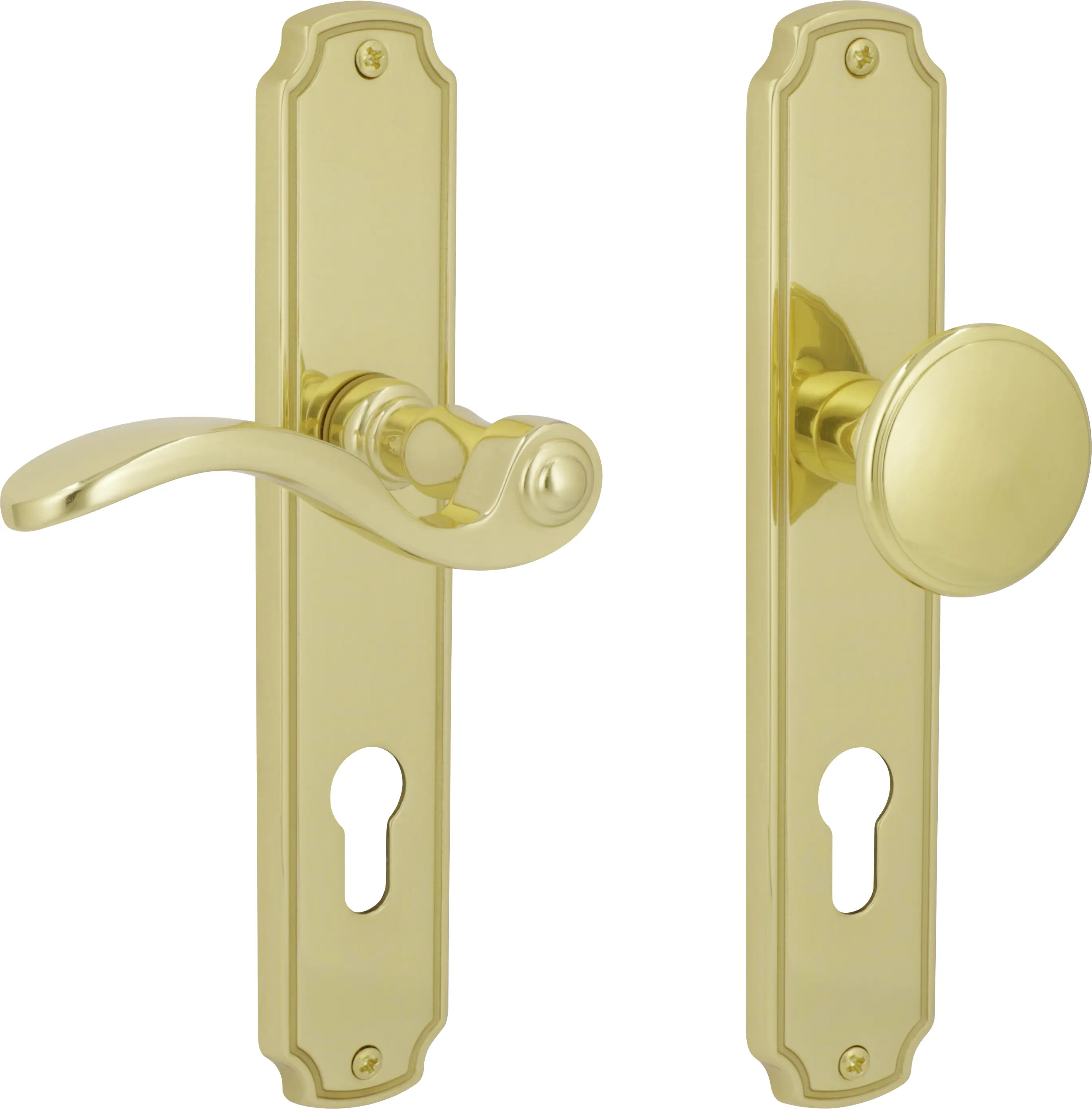 Südmetall Türgriff-Garnitur Langschild Rebeca PZ Messing poliert gold Drücker links 220 x 43 mm