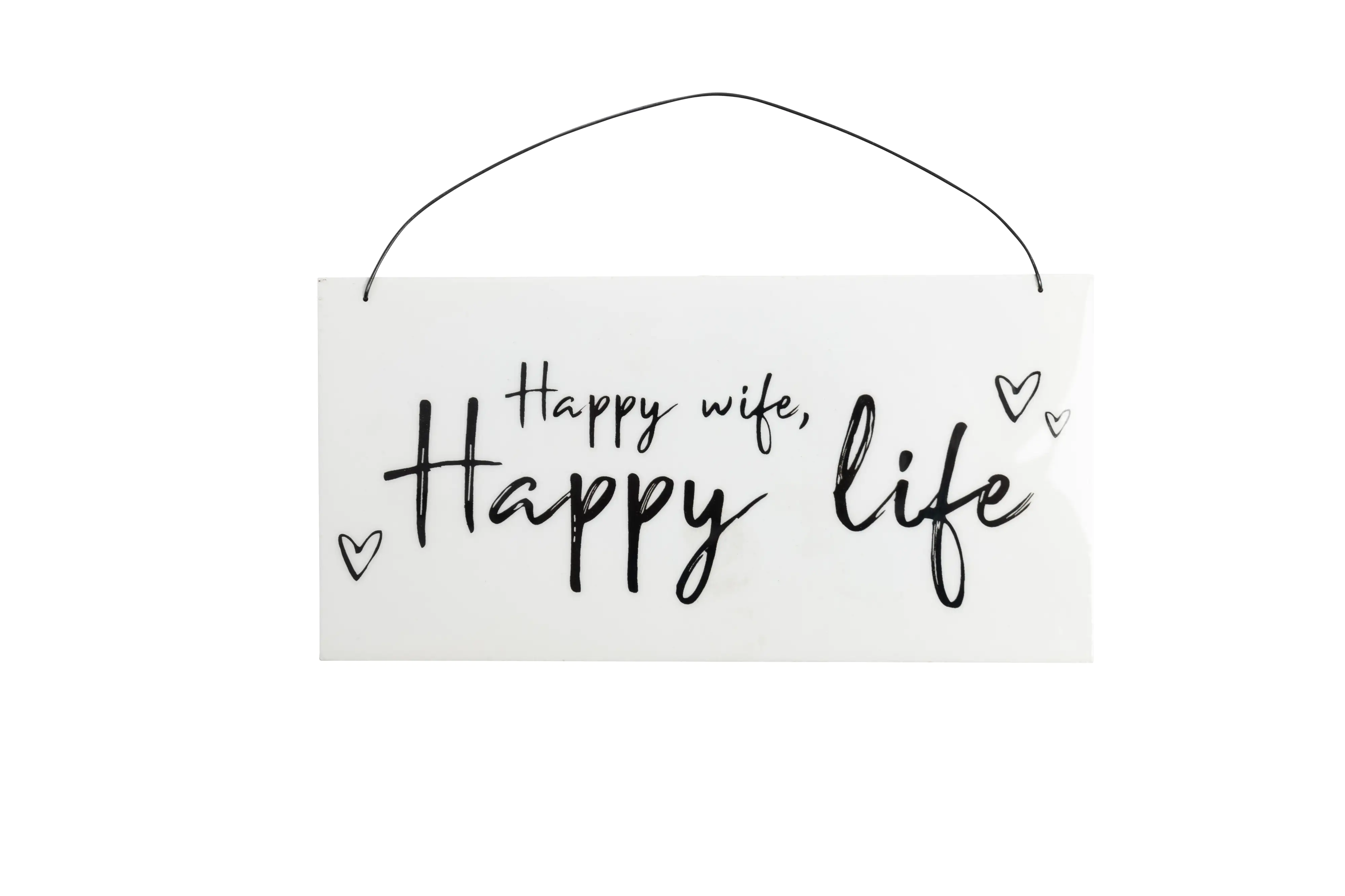 Freese Holz-Schild Happy wife + life weiß/schwarz, 22 x 11 x 0,6 cm