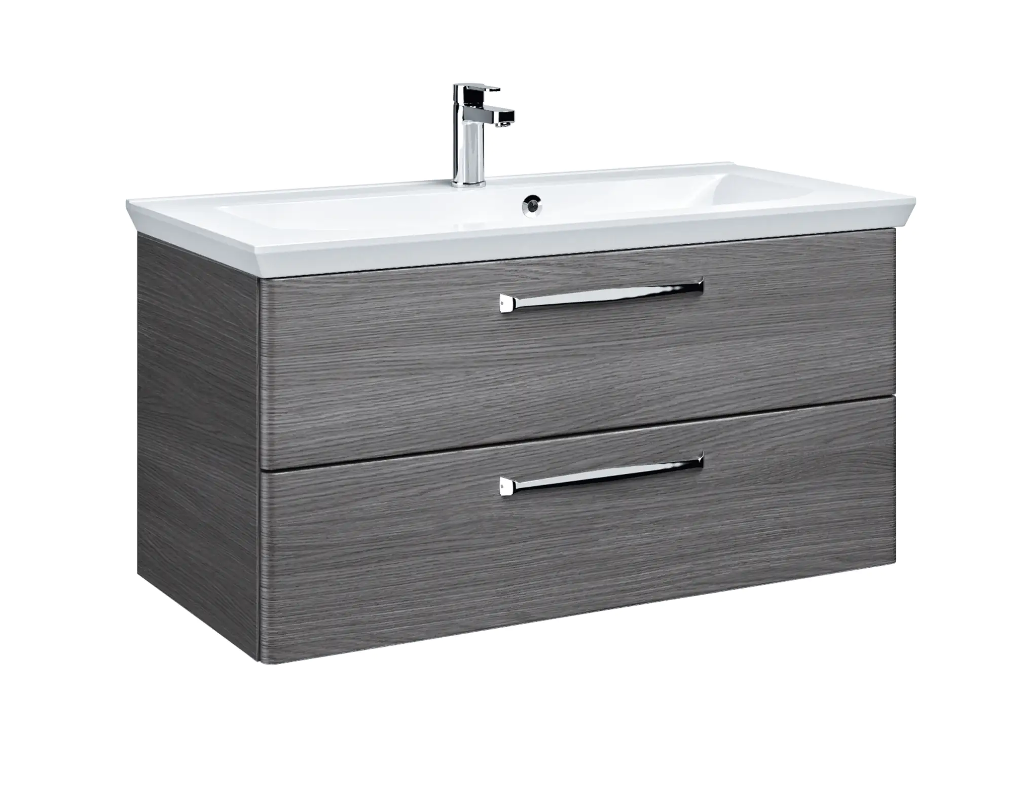 Pelipal Badmöbel-Set Trentino Graphit Struktur quer mit Mineralmarmor-Waschtisch 110 cm