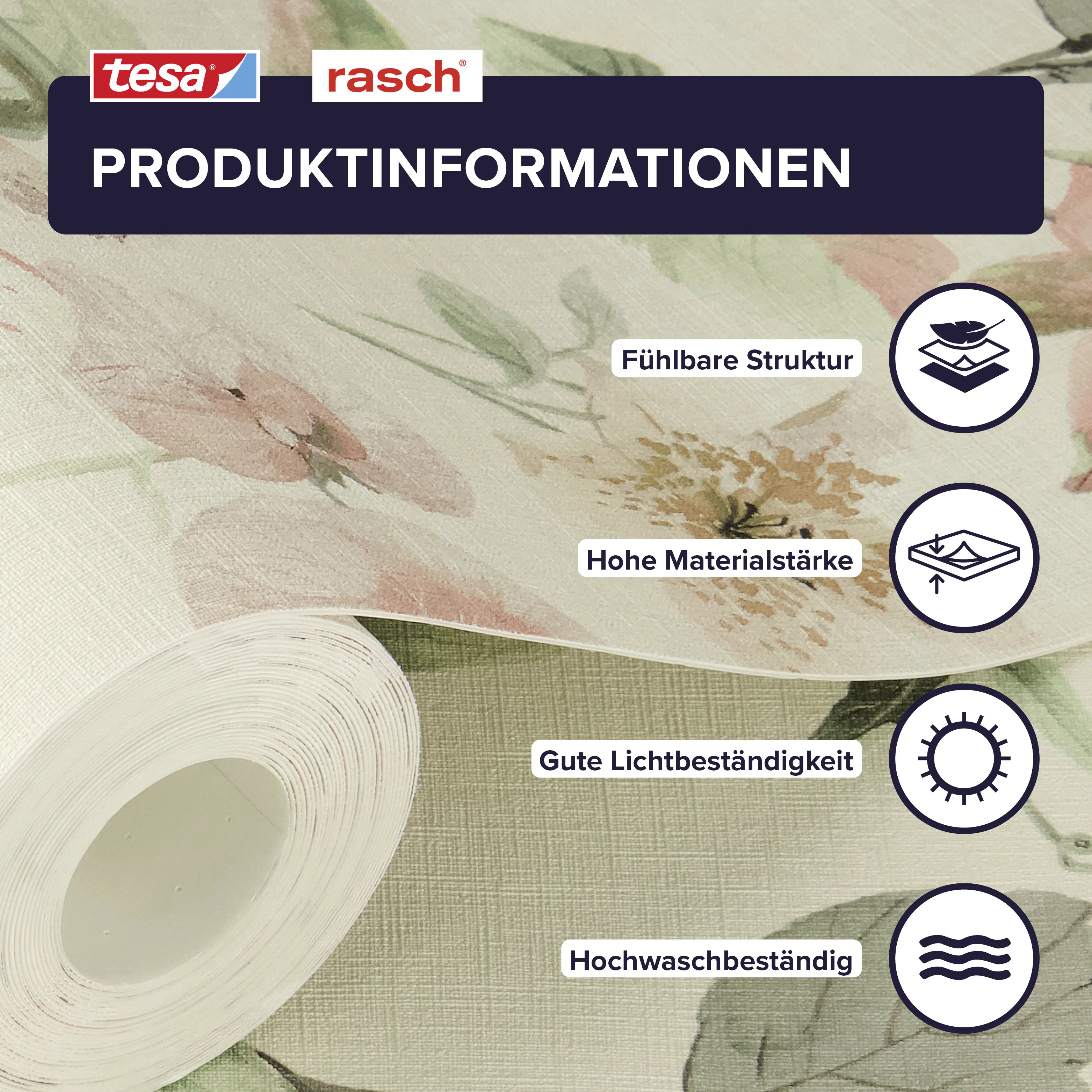 Tesa x Rasch selbstklebende Tapete Lumina Pflanzen Blüten Blätter mehrfarbig 6 x 0,53 m