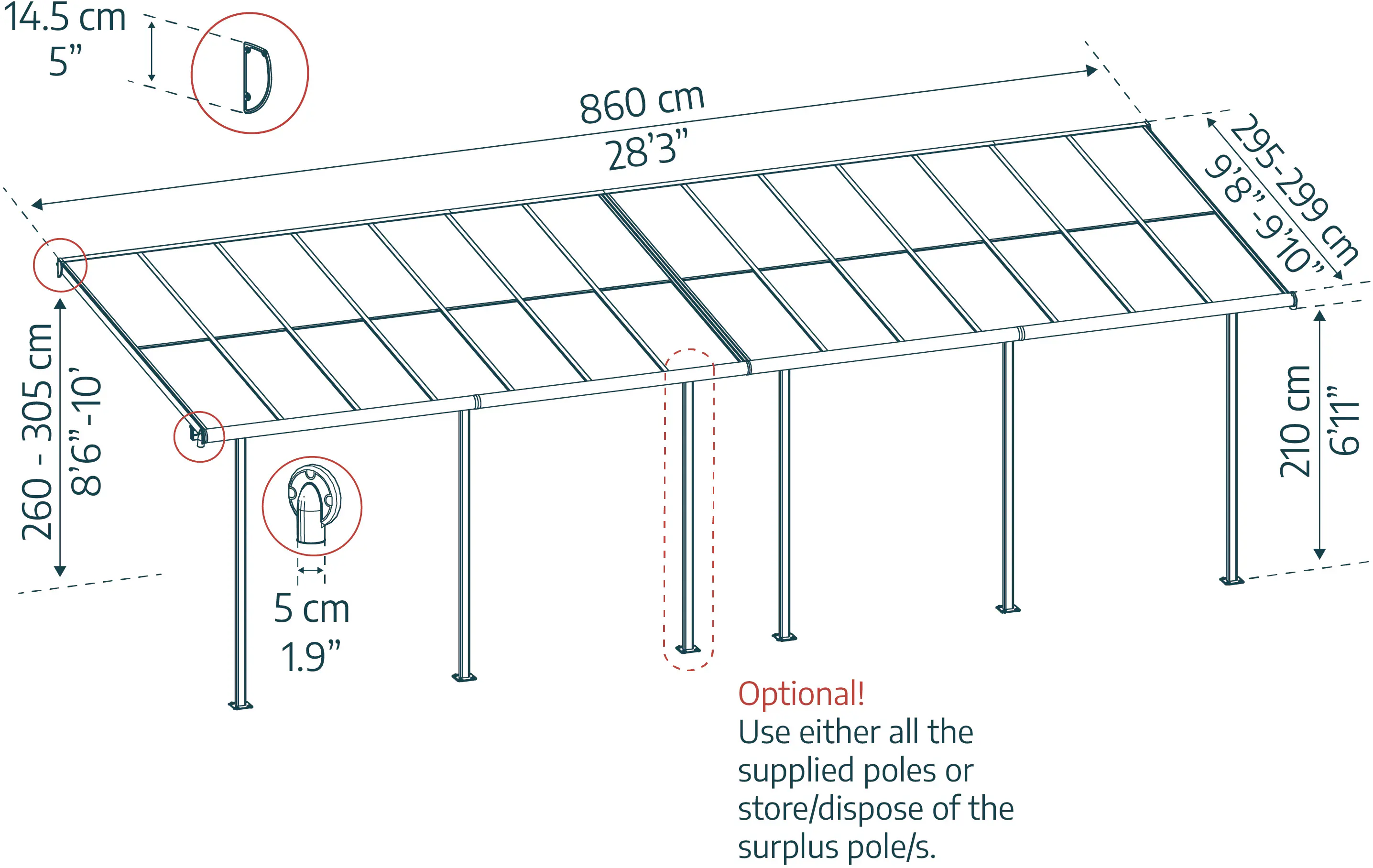 Canopia Terrassenüberdachung Sierra Cabrio 860 x 295 cm grau 