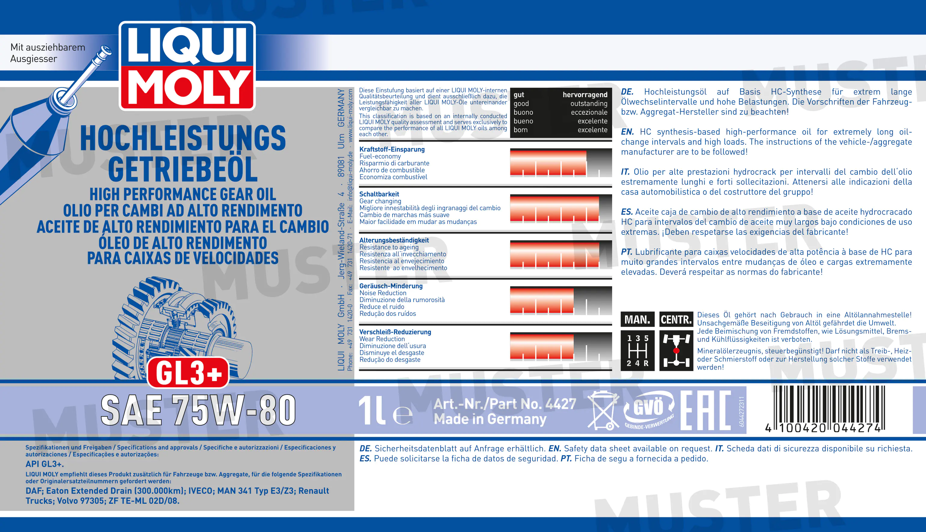 Liqui Moly Hochleistungs-Getriebeöl GL3+ SAE 75W-80 1 L