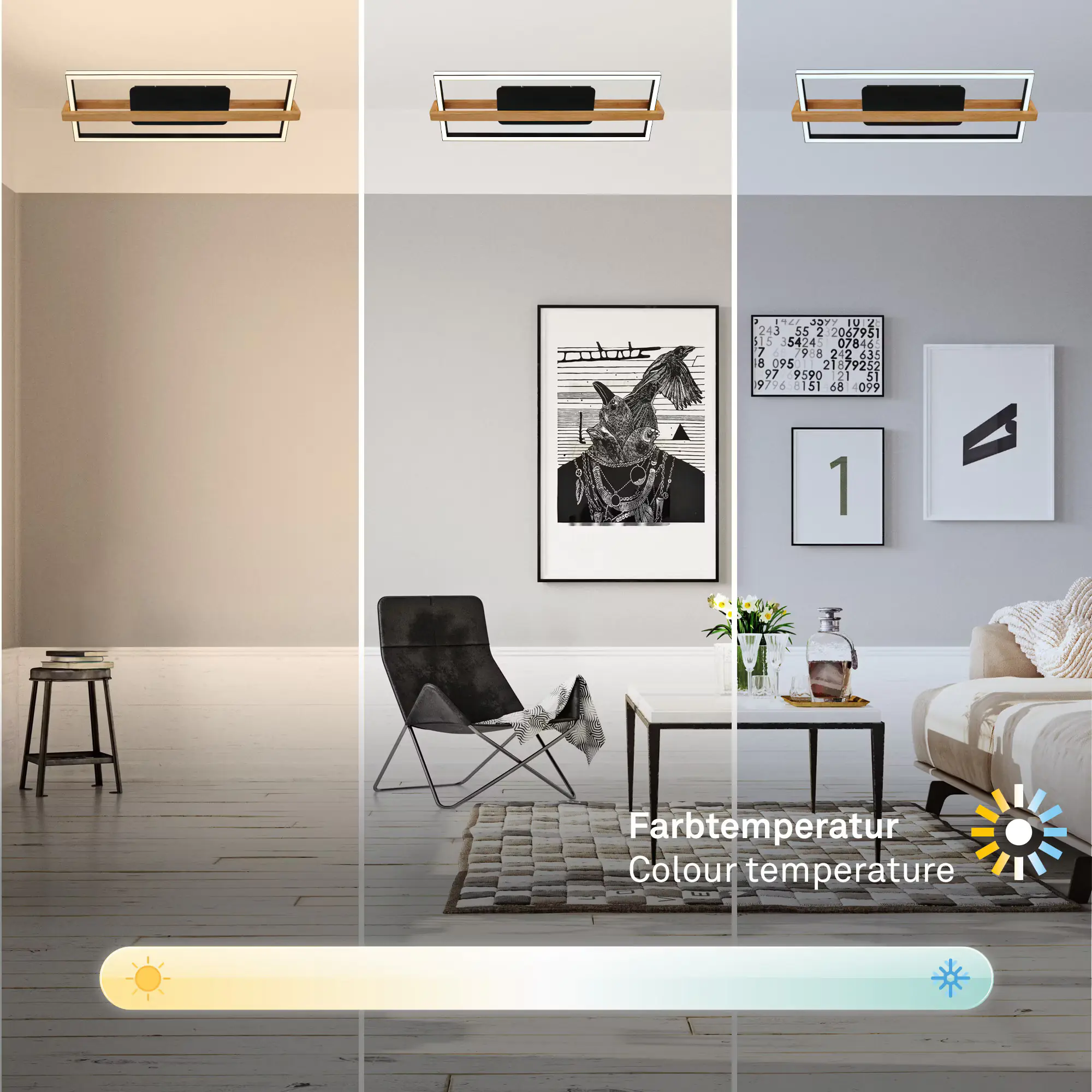 Briloner LED-Deckenleuchte CCT  schwarz mit Holz 50W