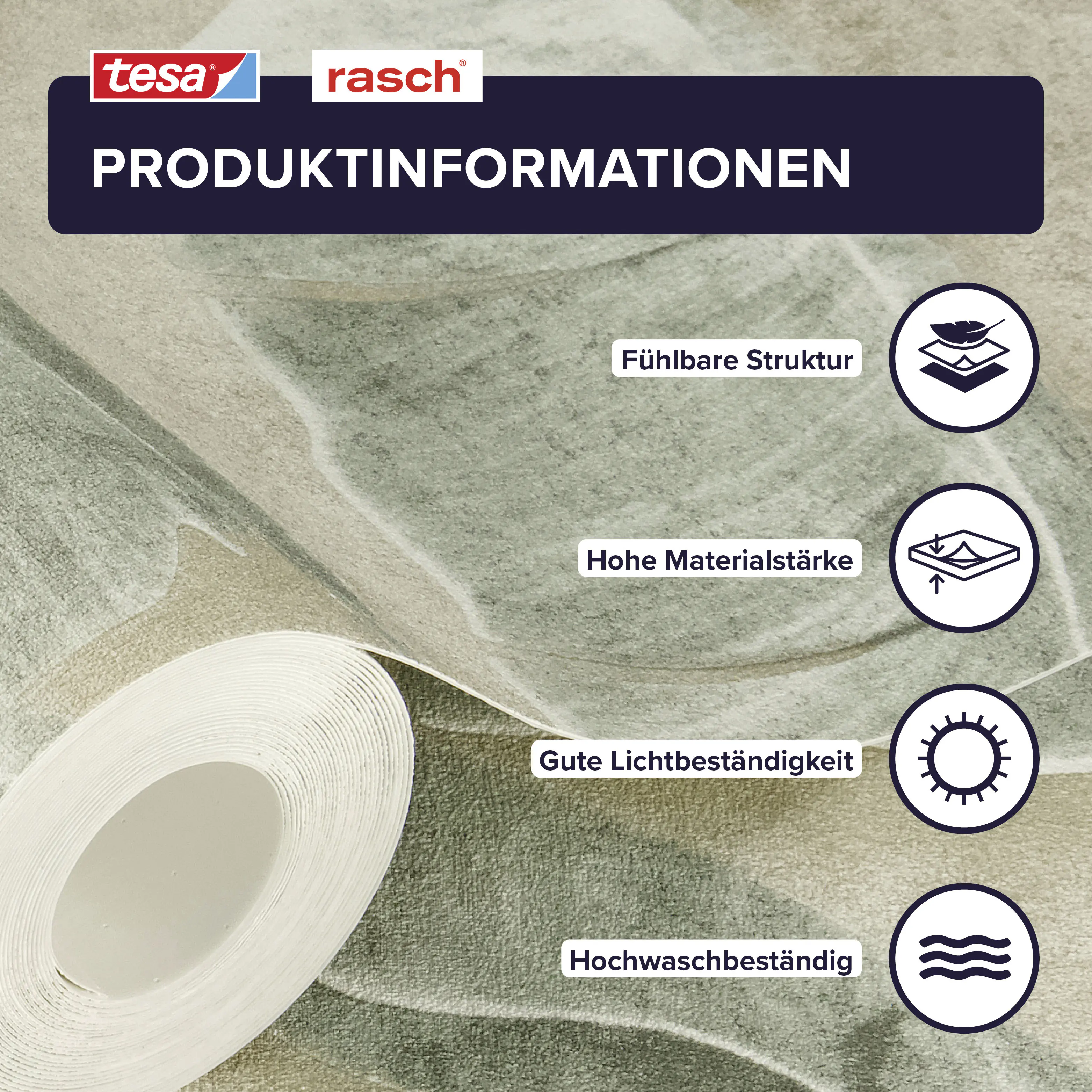 Tesa x Rasch selbstklebende Tapete Cuba Blatt grün beige 6 x 0,53 m