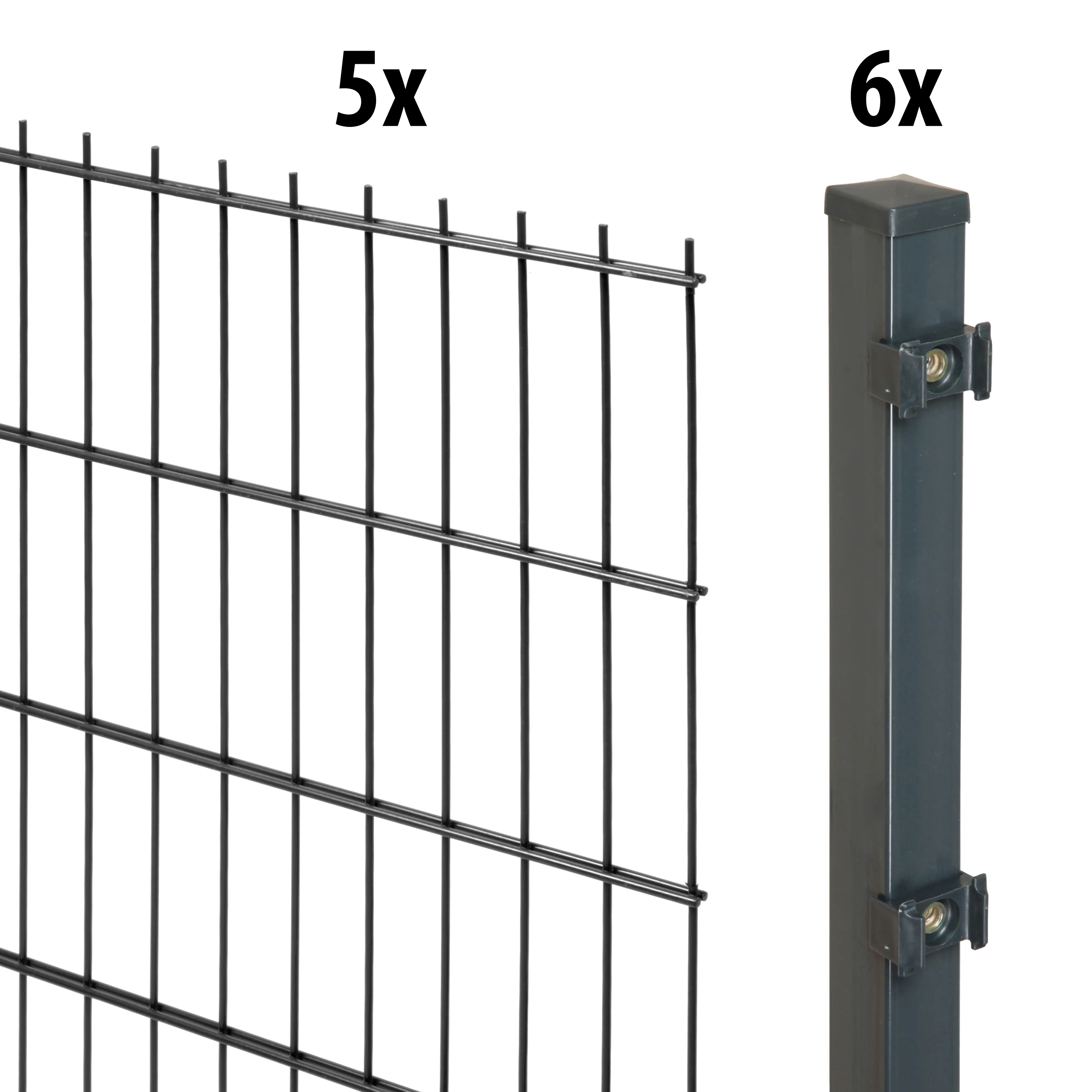 Floraworld Doppelstabmatten-Zaun Set 10 m 201 x 203 cm inkl. 6 Pfosten 201 cm anthrazit