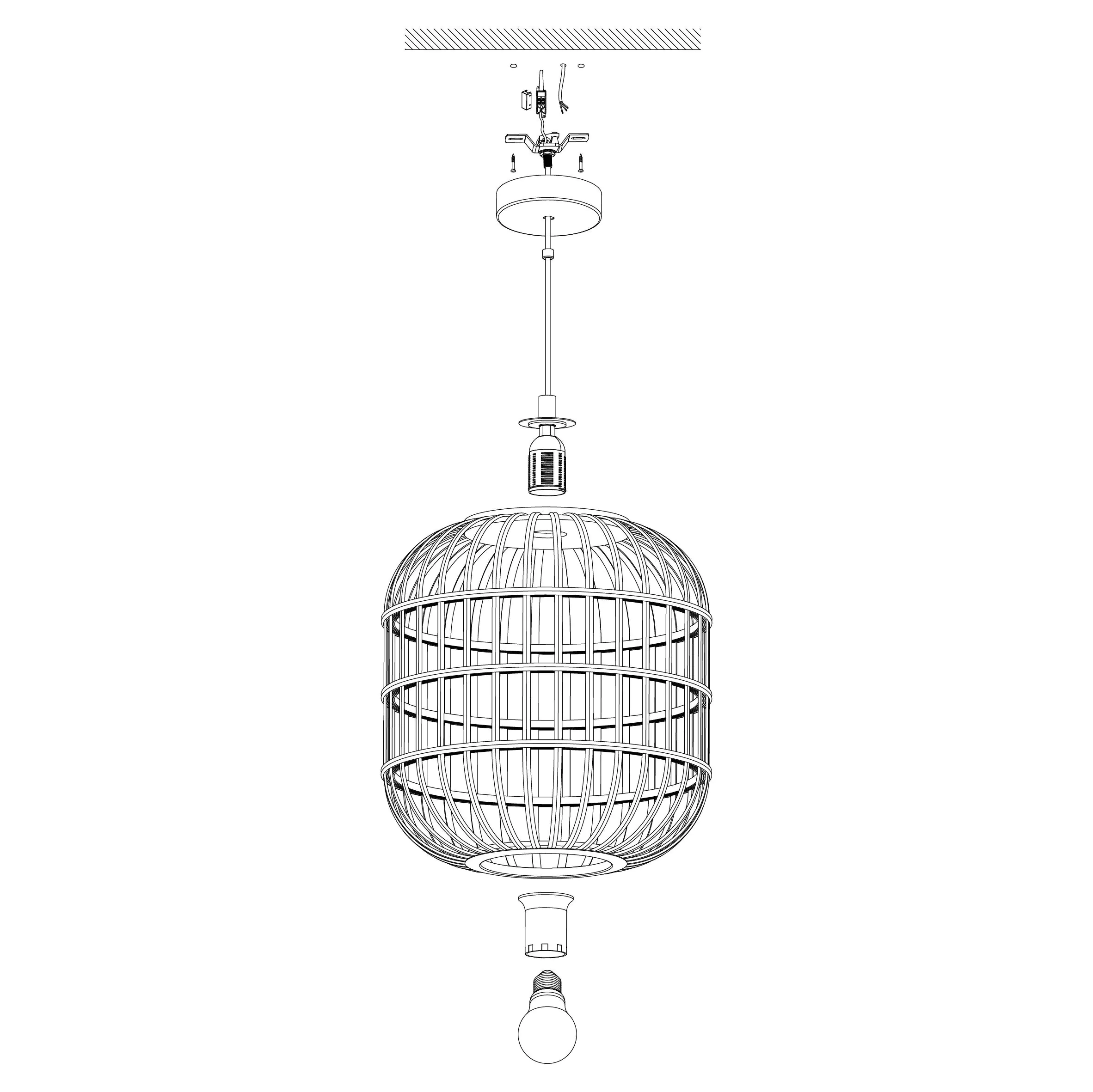 Eglo Pendelleuchte Bordesley schwarz-natur Ø 35 cm E27, max. 60 W