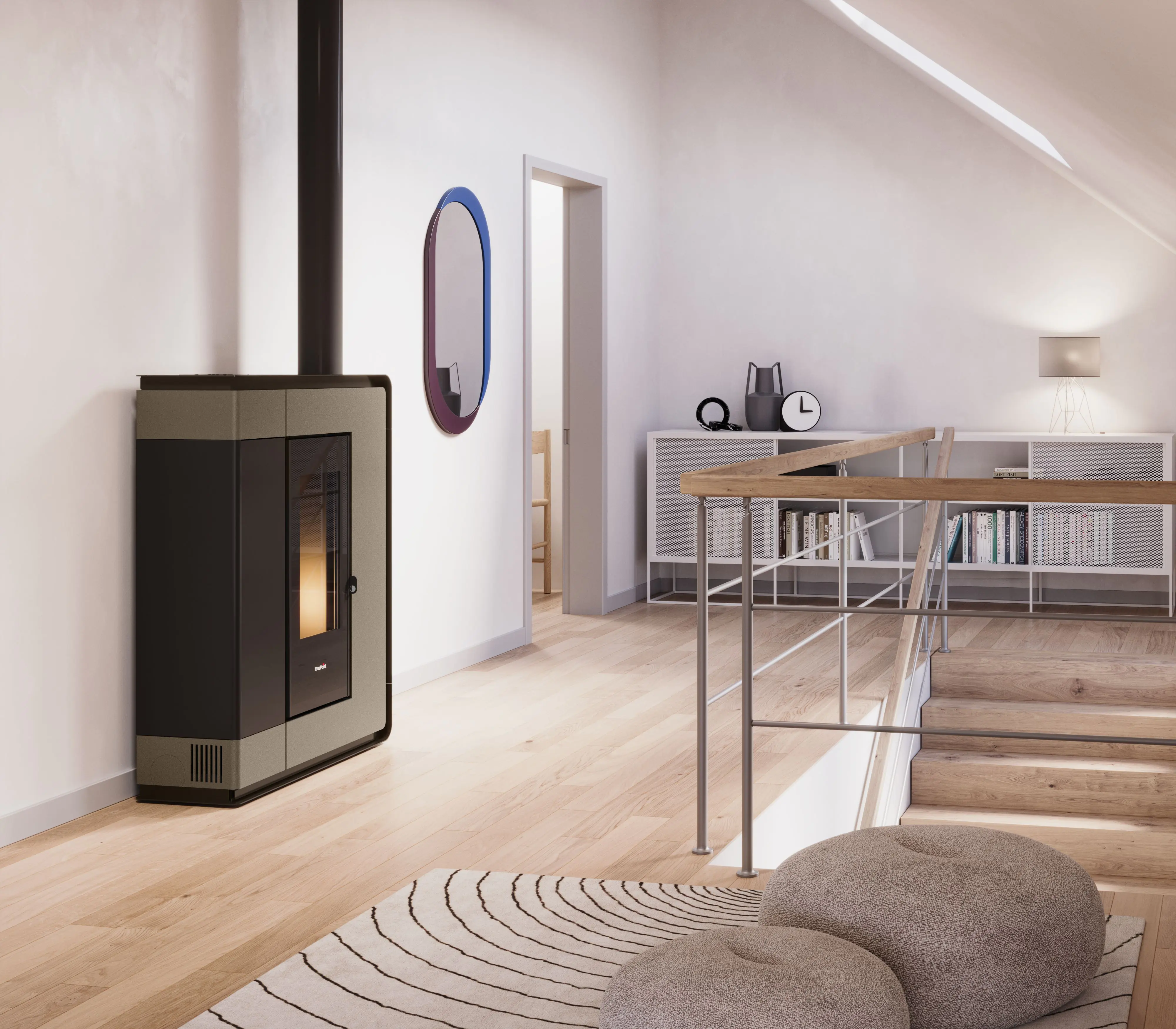 FreePoint Pelletofen ARCO 7 Stahlverkleidung light bronze 7 kW