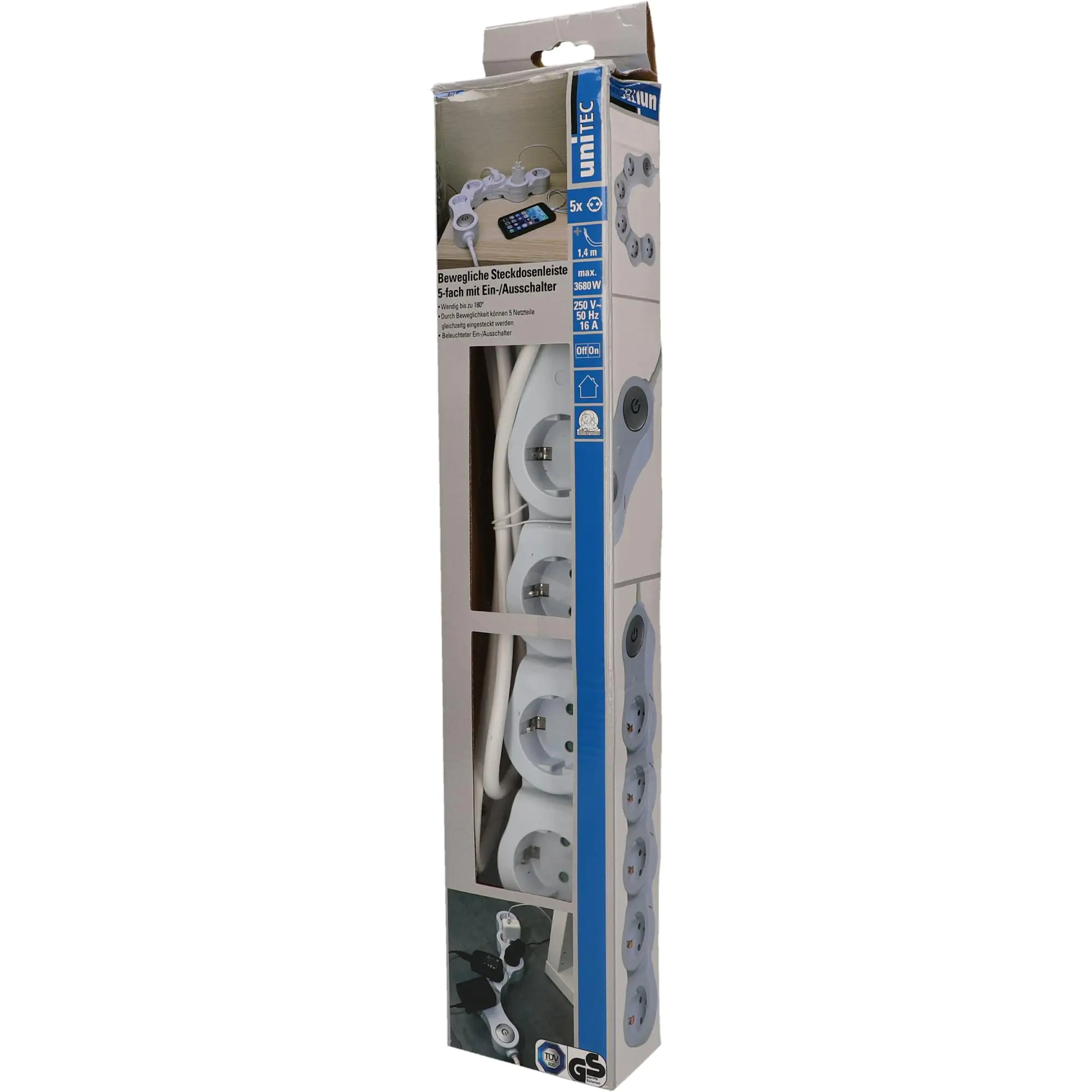 Unitec Steckdosenleiste 5-fach 1,4m flexibel, weiß