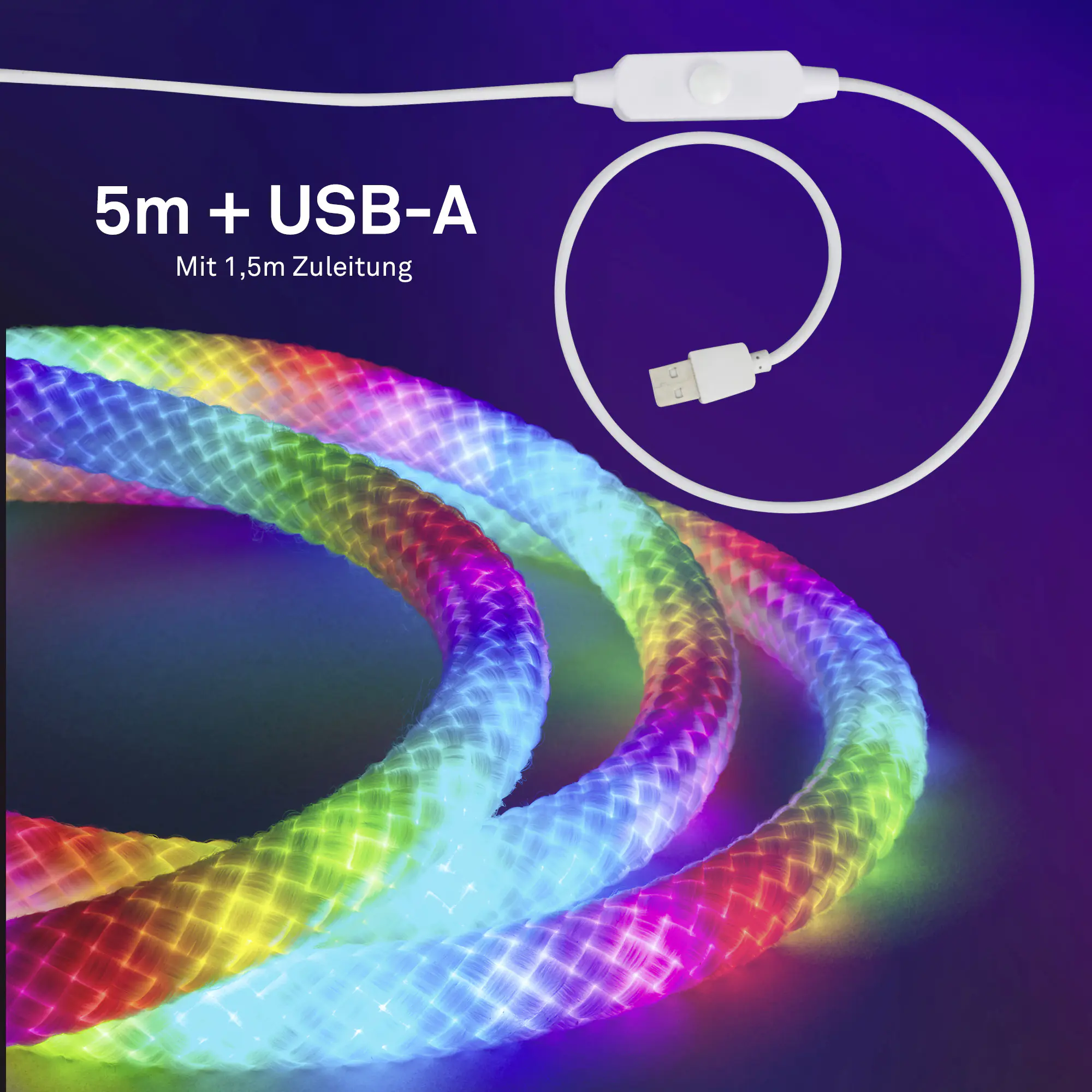 Briloner LED-Lichtschlauch RGBIC mit Musiksensor 5 m dimmbar weiß