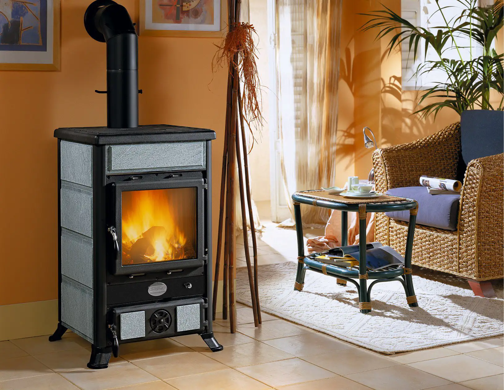 La Nordica Kaminofen ROSELLA R1 Stahl Naturstein Stahl/Naturstein, 8,8 kW