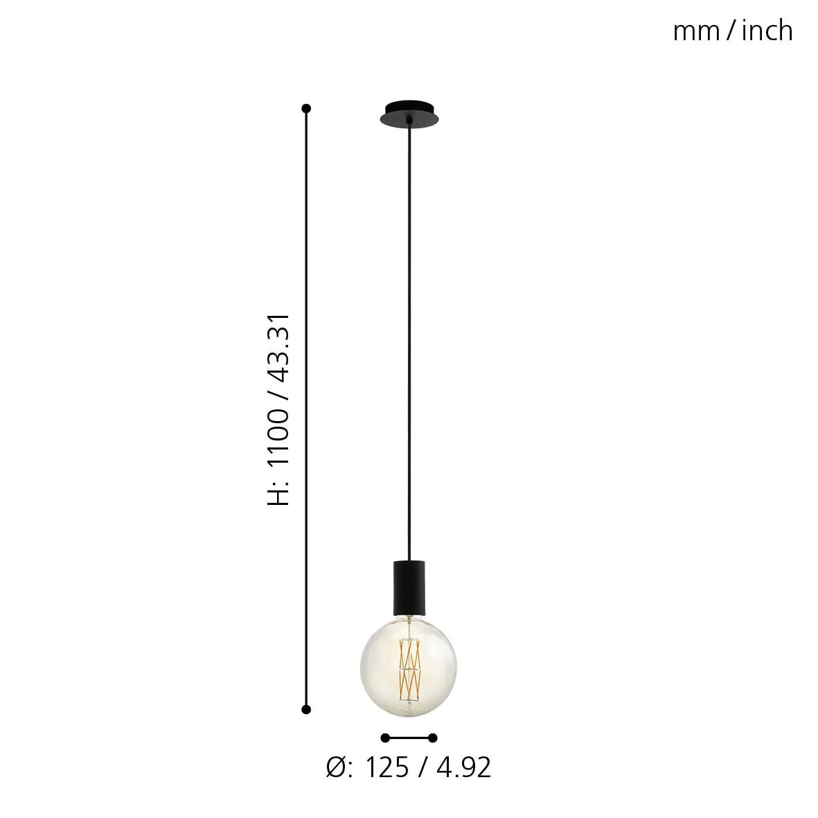 Eglo Pendelleuchte Pozueta schwarz Ø 12,5 cm E27