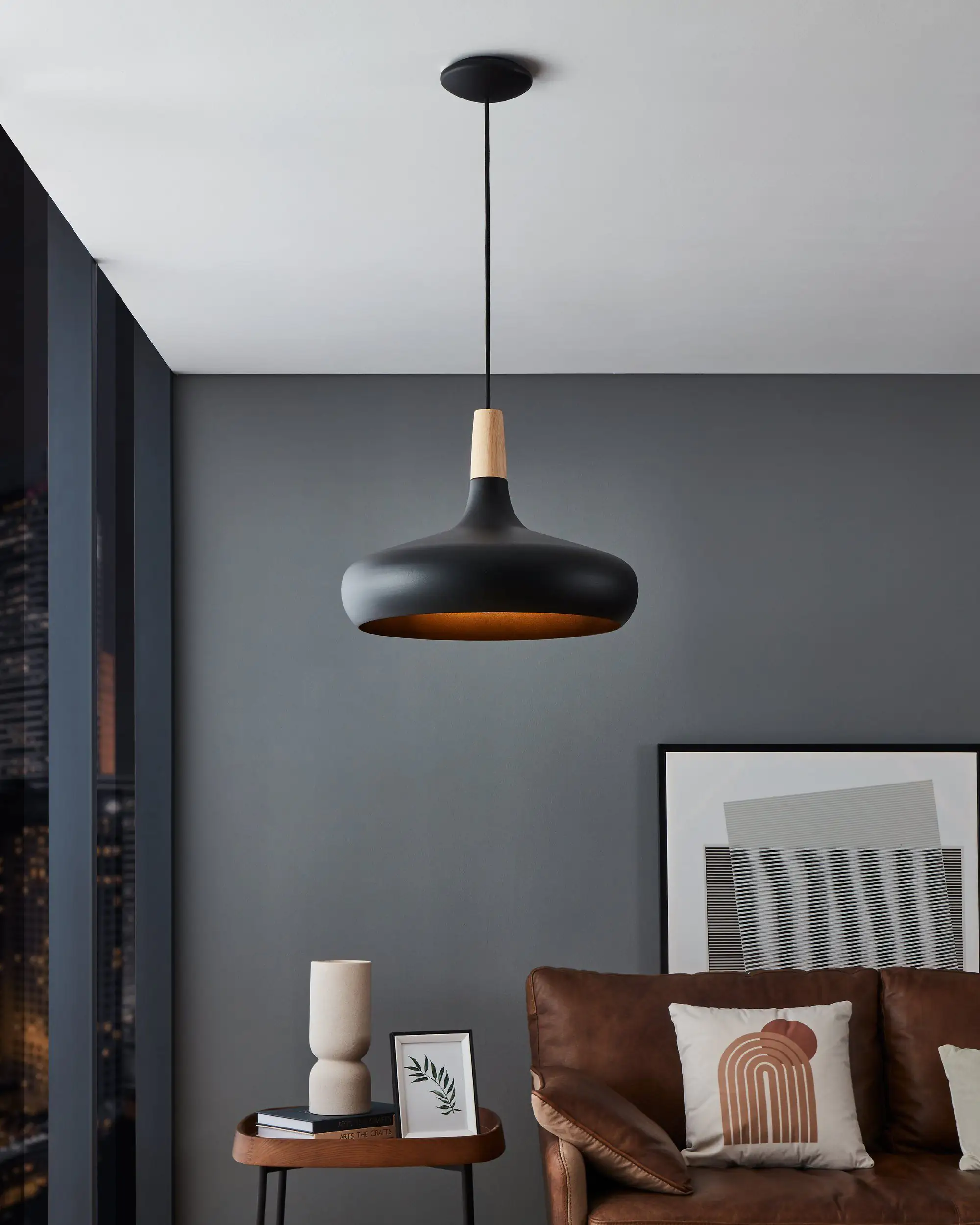 Eglo Pendelleuchte Sabinar schwarz braun 40 x 110 cm E27