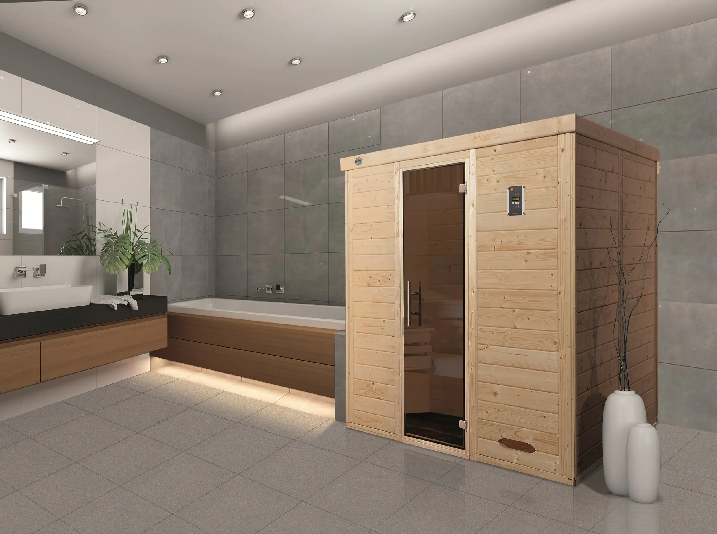 Weka Massivholz-Elementsauna Kemi 1 mit Glastür