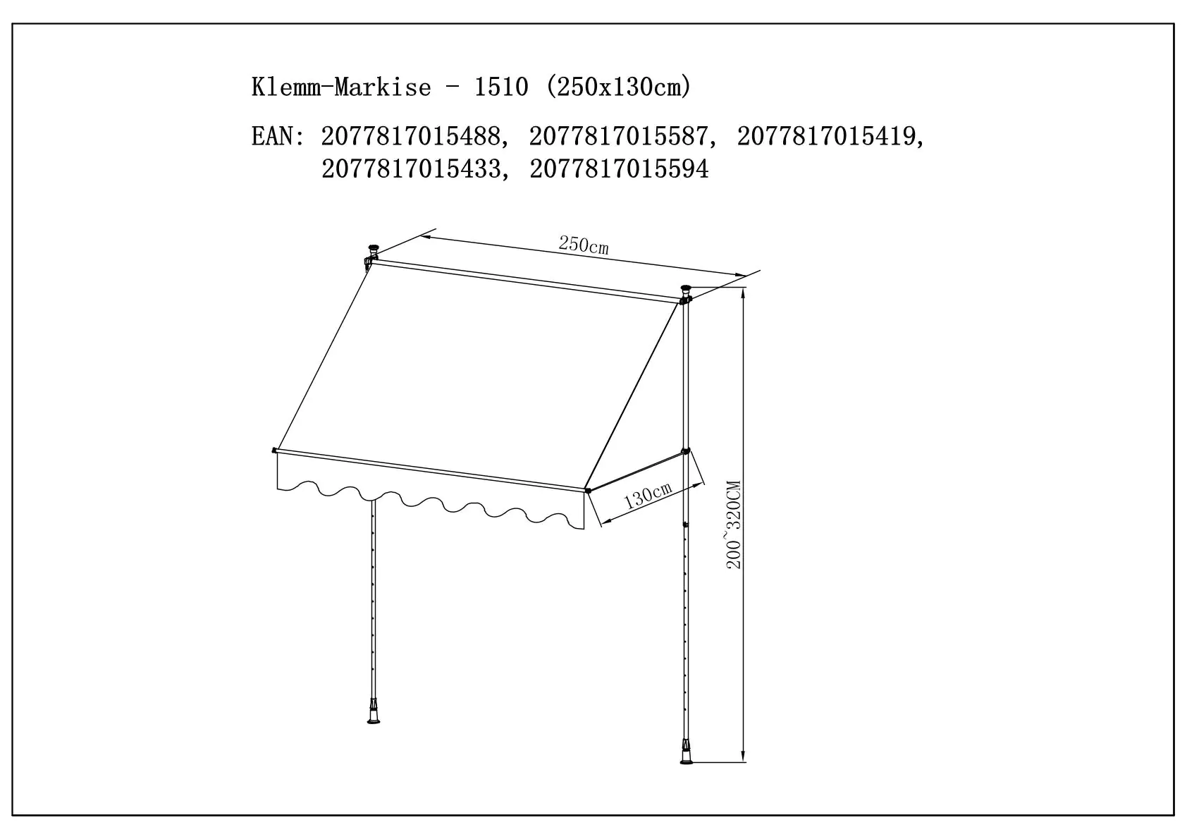 TrendLine Balkon-Markise 2,5 x 1,3 m orange-weiß gestreift