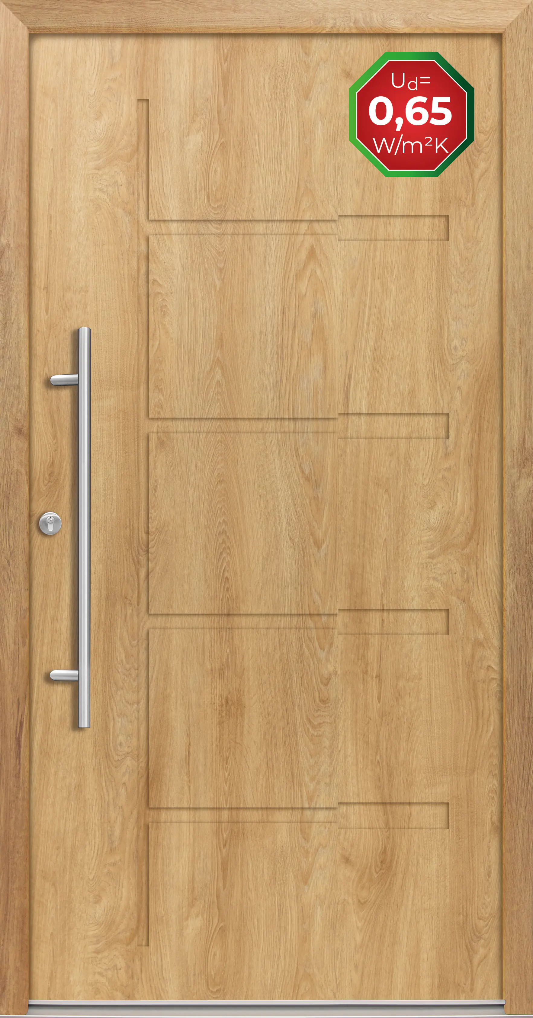 Splendoor Haustür Passivedoor Premium H1 Eiche Natur DIN Links 110 x 210 cm