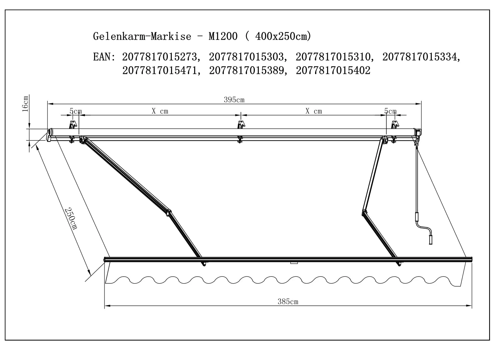 TrendLine Gelenkarm-Markise 4 x 2,5 m anthrazit-schwarz