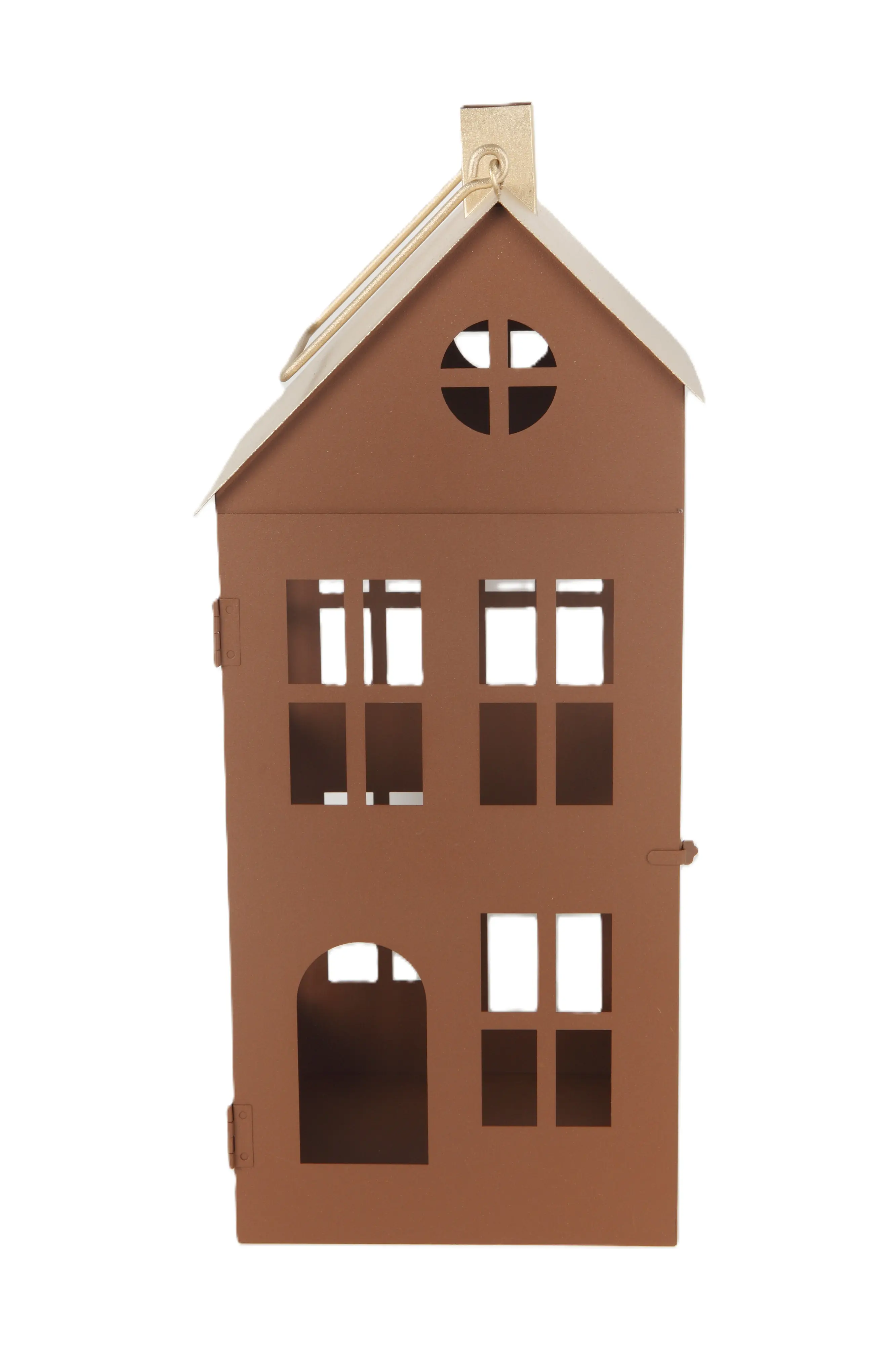 TrendLine Deko Laterne Haus Metall 17,5 x 15,4 x 41 cm braun/gold