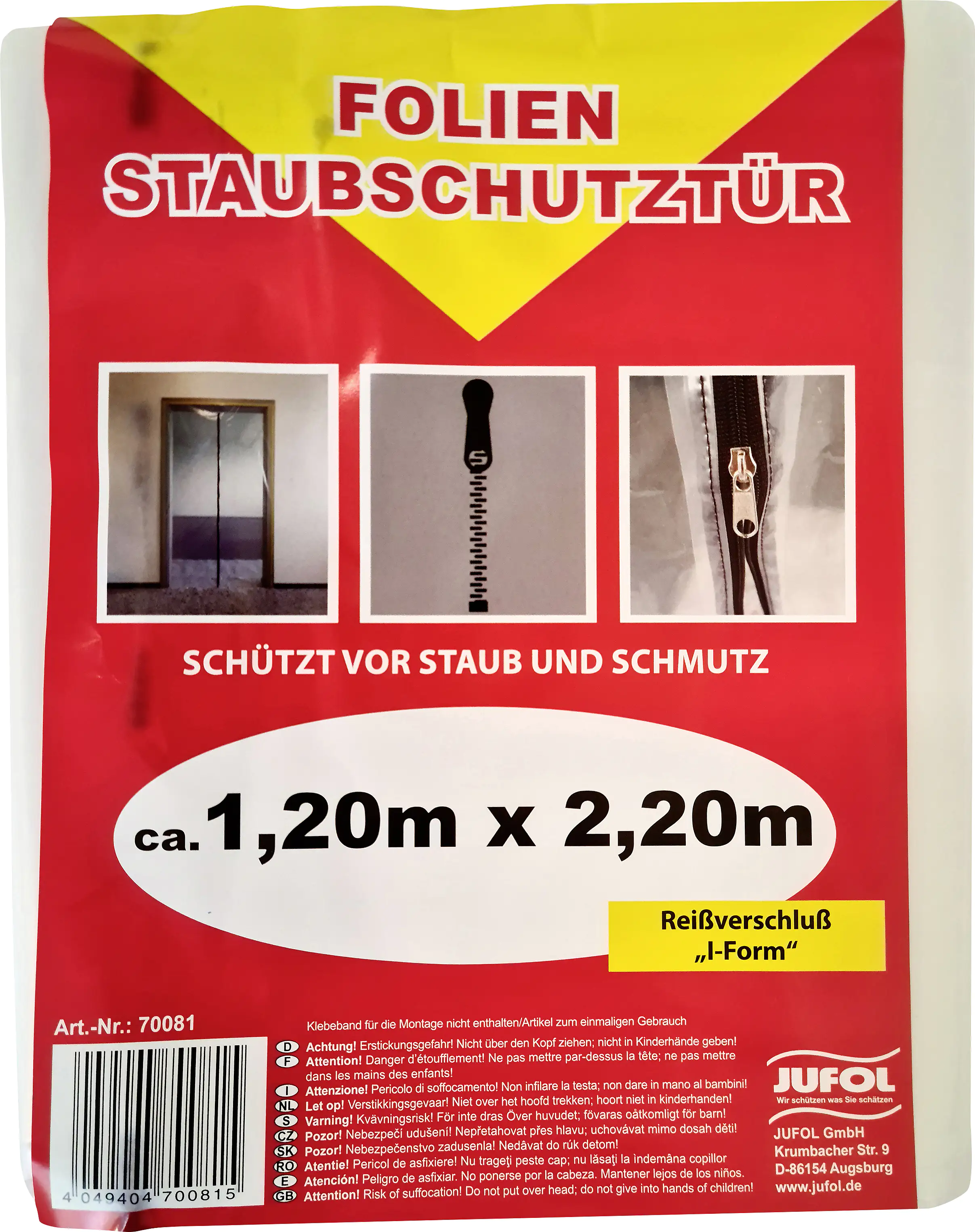 JUFOL Staubschutztür Folie Reißverschluss I-Form transparent