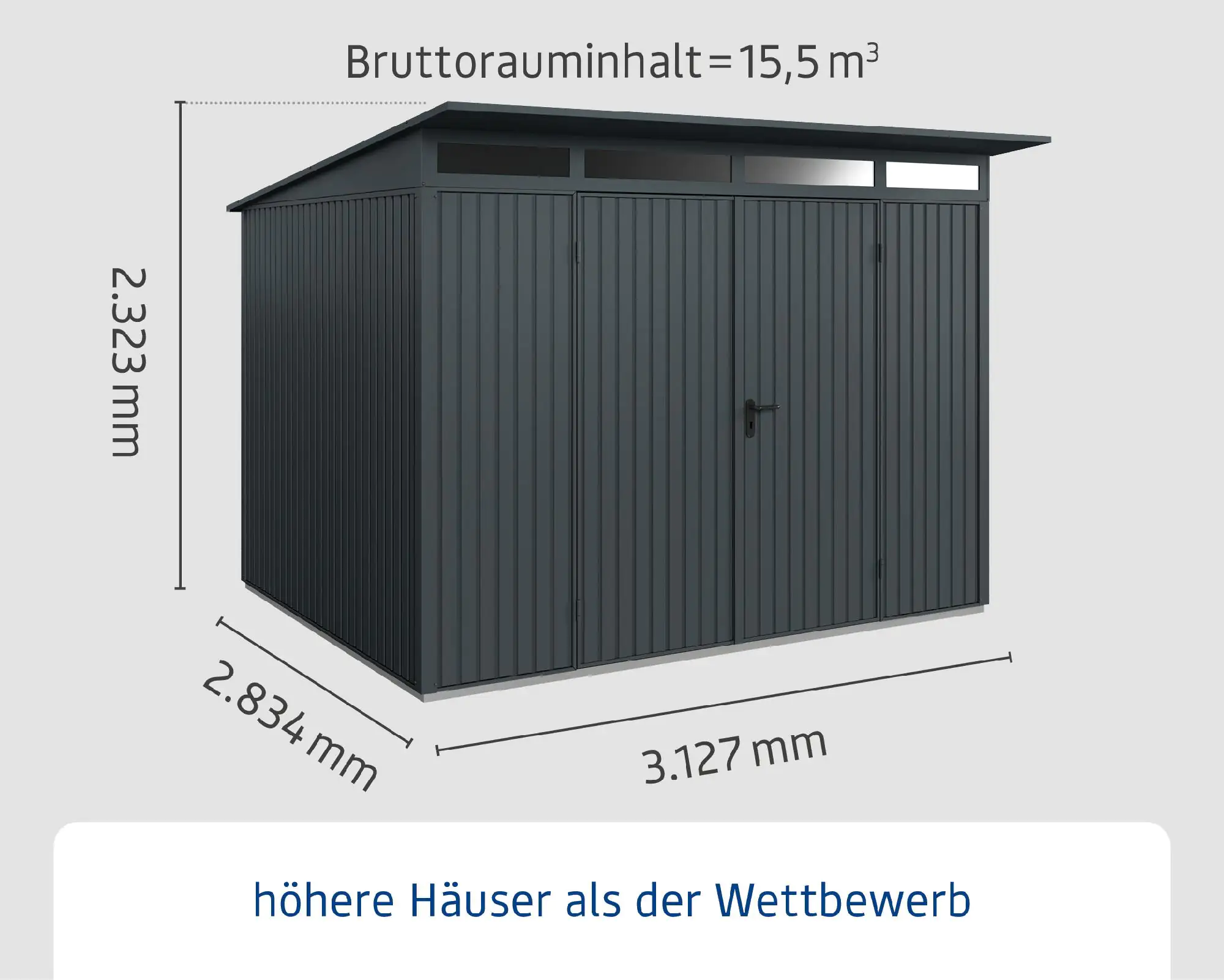 EcoStar Gerätehaus Trend-P Typ 3 anthrazitgrau 312,7 x 283,4 x 232,3 cm